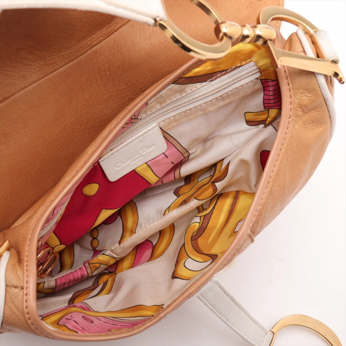 Saddle Bag Leather Shoulder Bag Brown x White — view 7