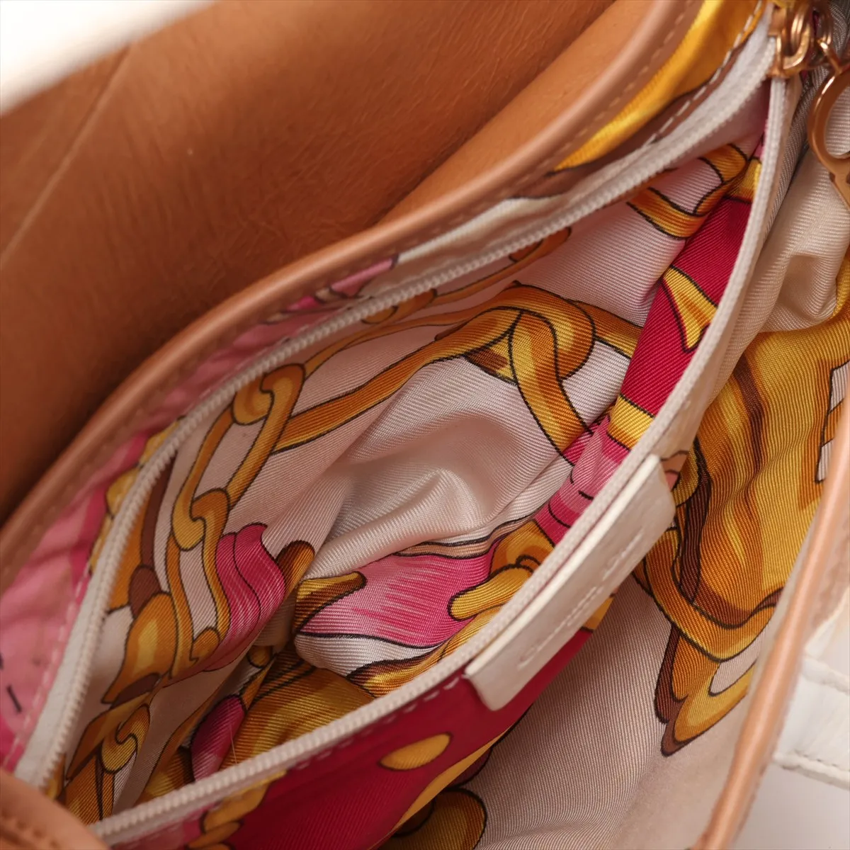 Saddle Bag Leather Shoulder Bag Brown x White — view 8
