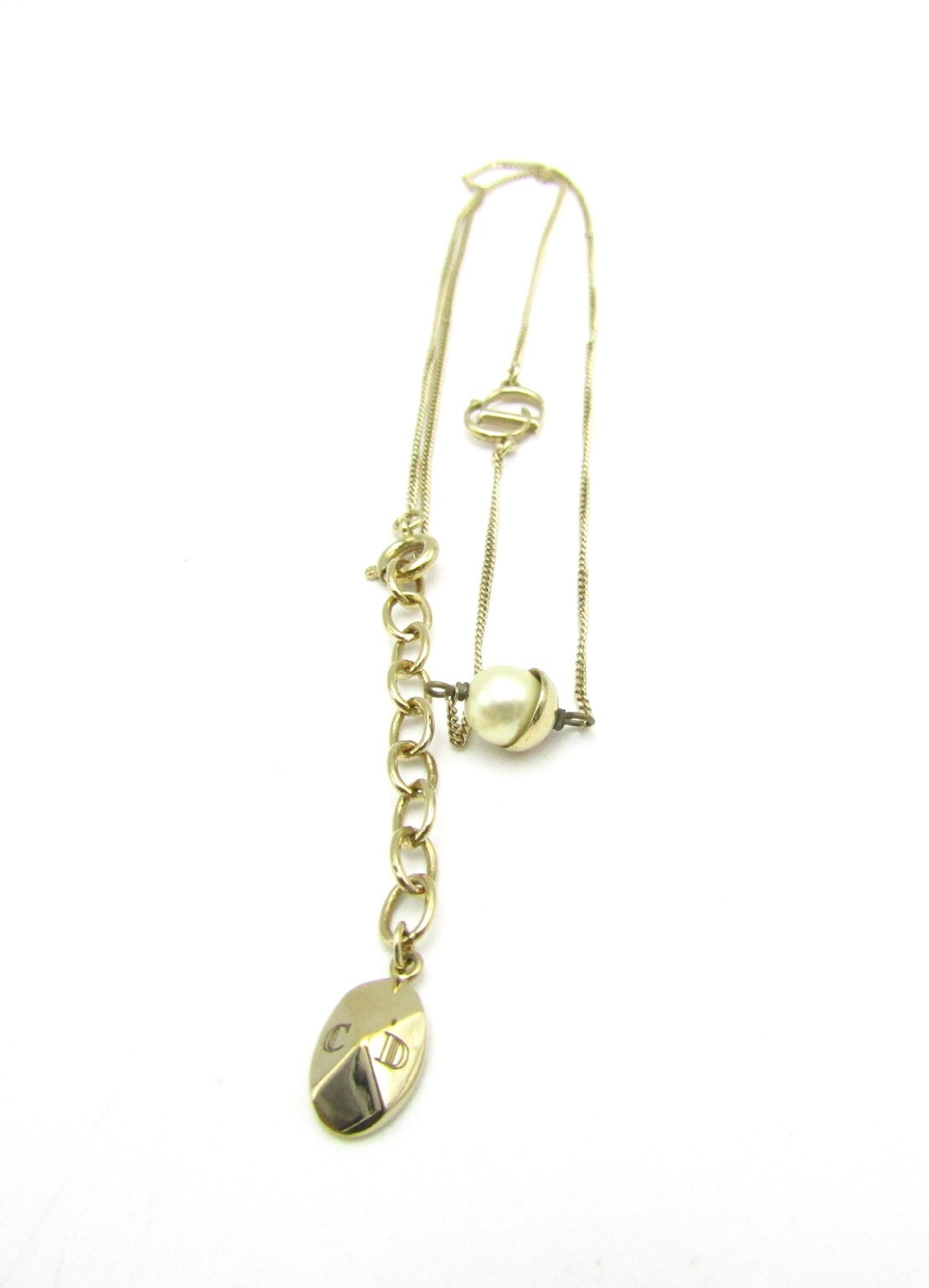 CD Icon Necklace, Gold/Faux Pearl Necklace — view 2