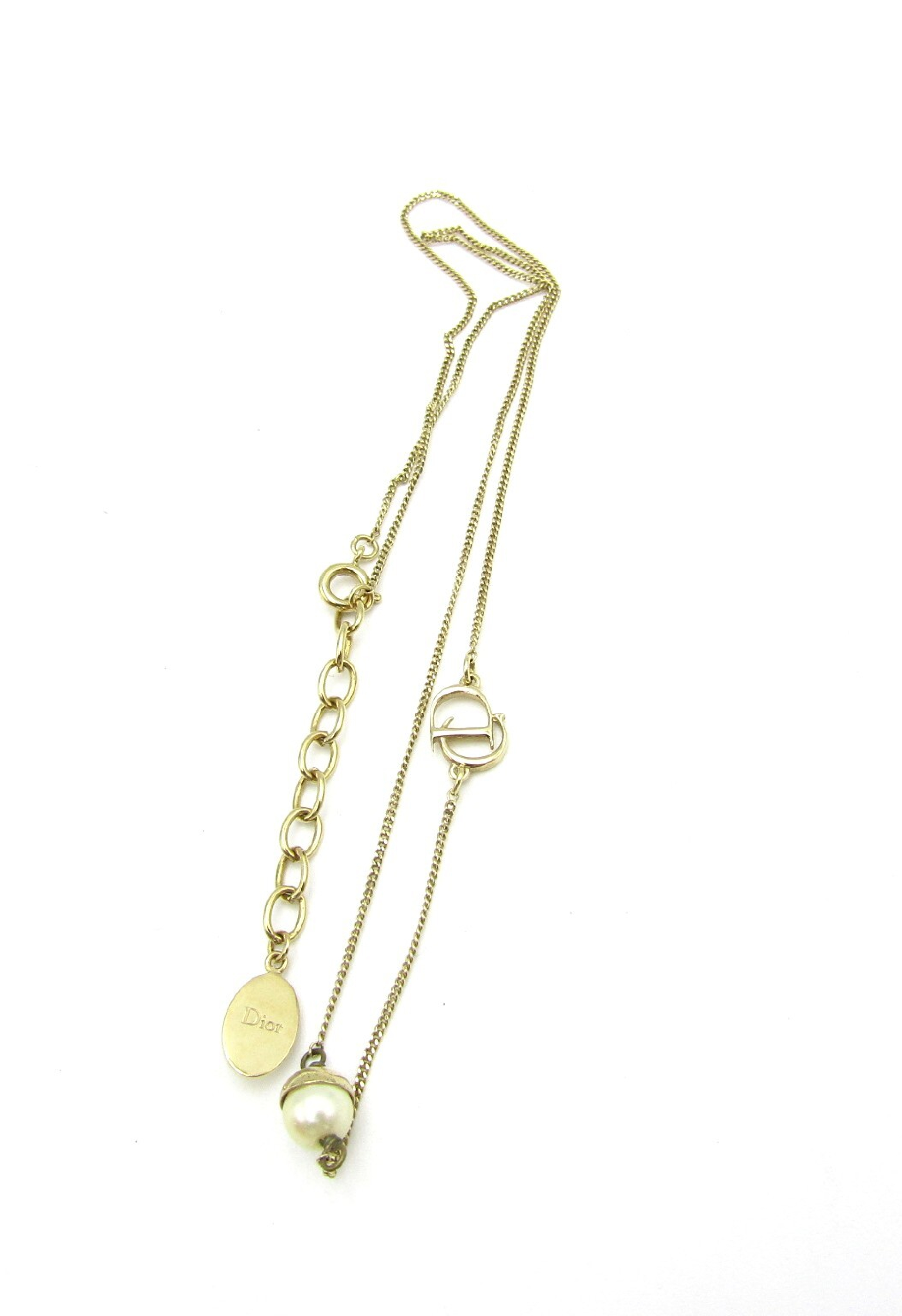 CD Icon Necklace, Gold/Faux Pearl Necklace — view 3