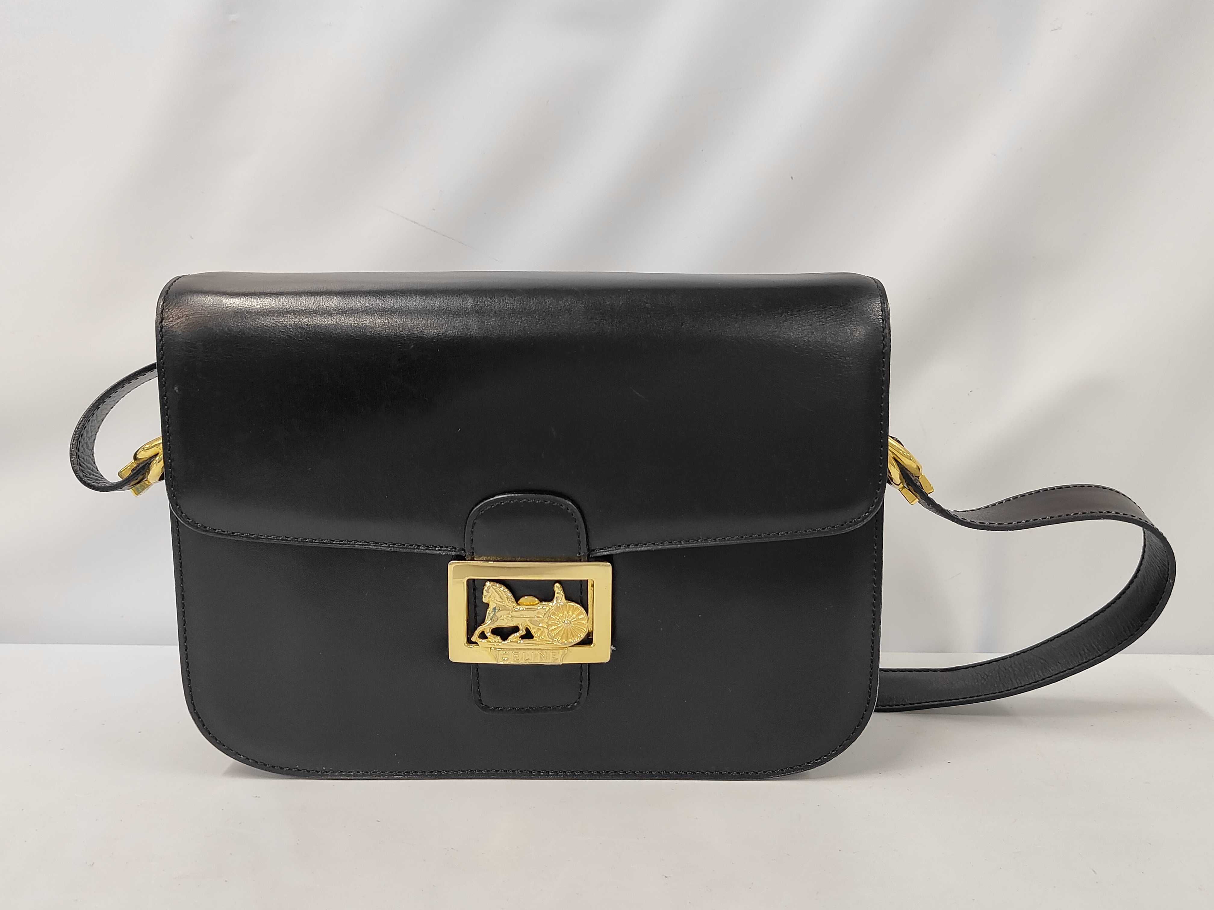 Black Leather Vintage "Carriage Hardware" Shoulder Bag