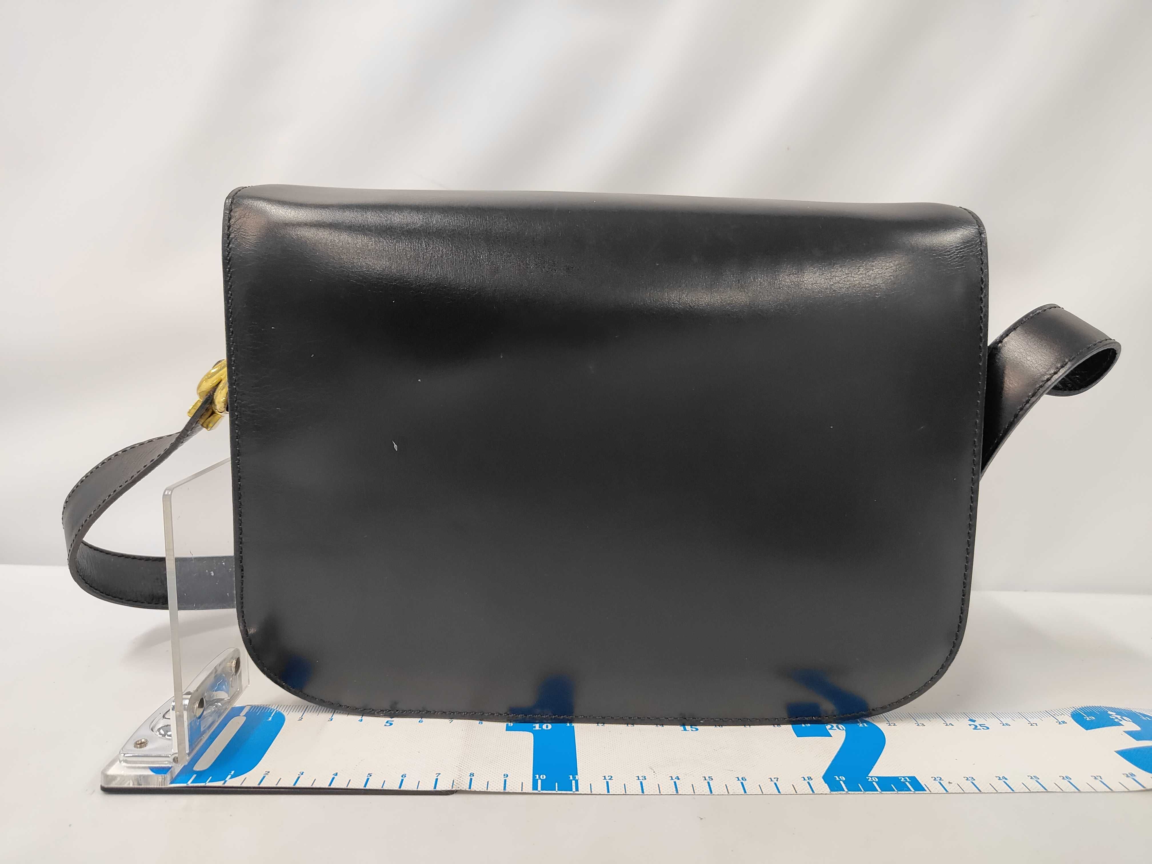 Black Leather Vintage "Carriage Hardware" Shoulder Bag — view 2