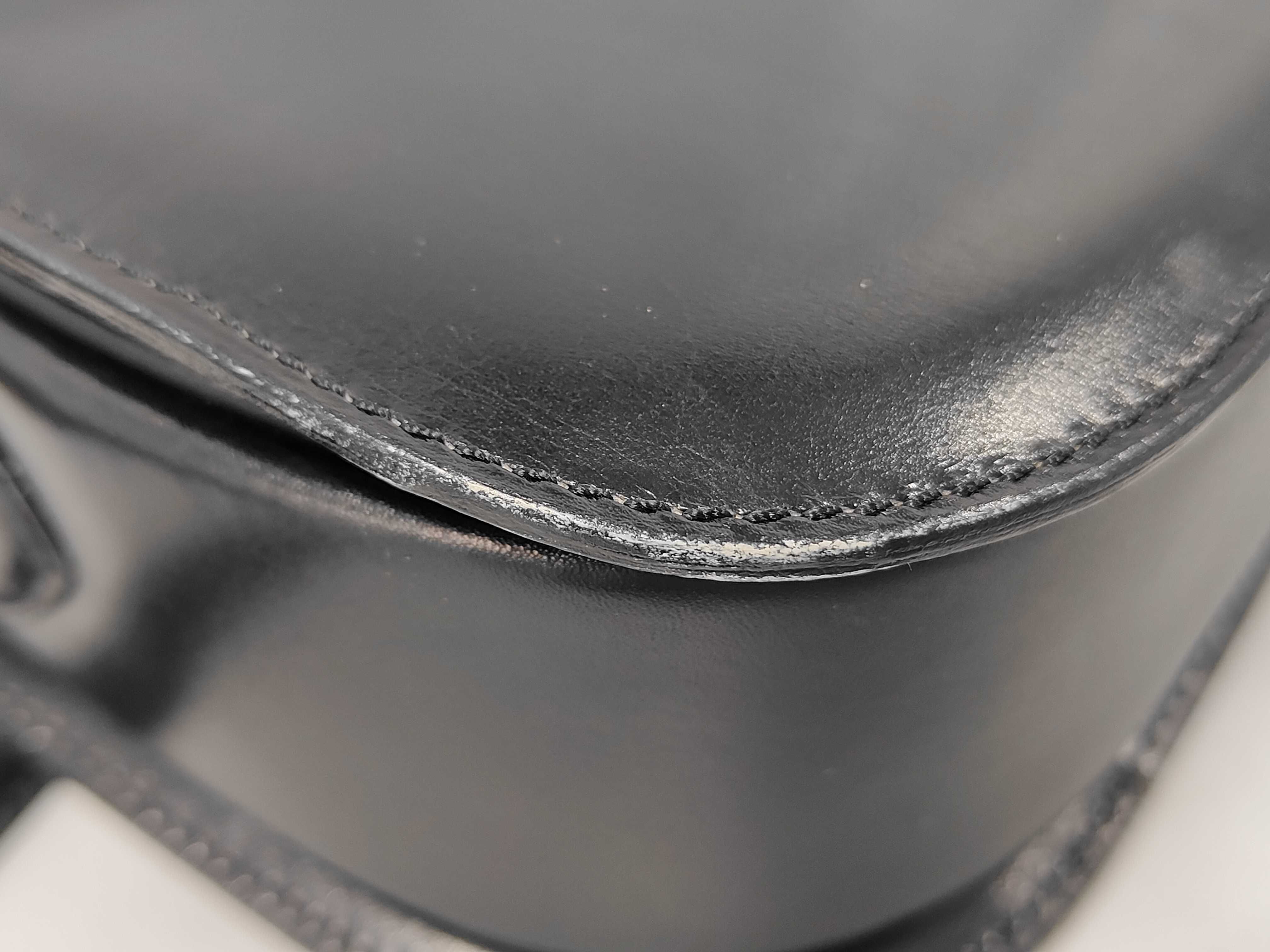 Black Leather Vintage "Carriage Hardware" Shoulder Bag — view 4