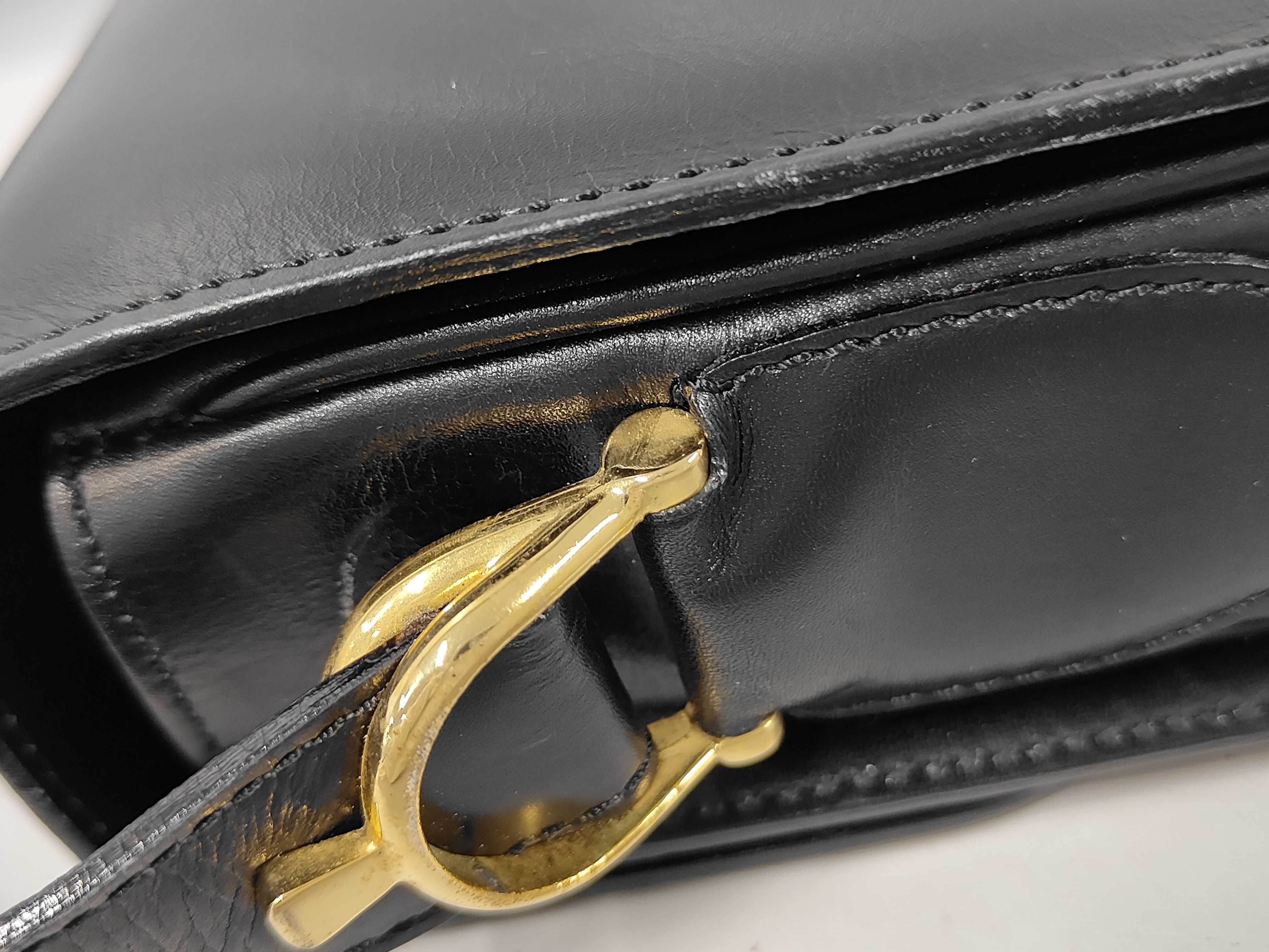 Black Leather Vintage "Carriage Hardware" Shoulder Bag — view 6