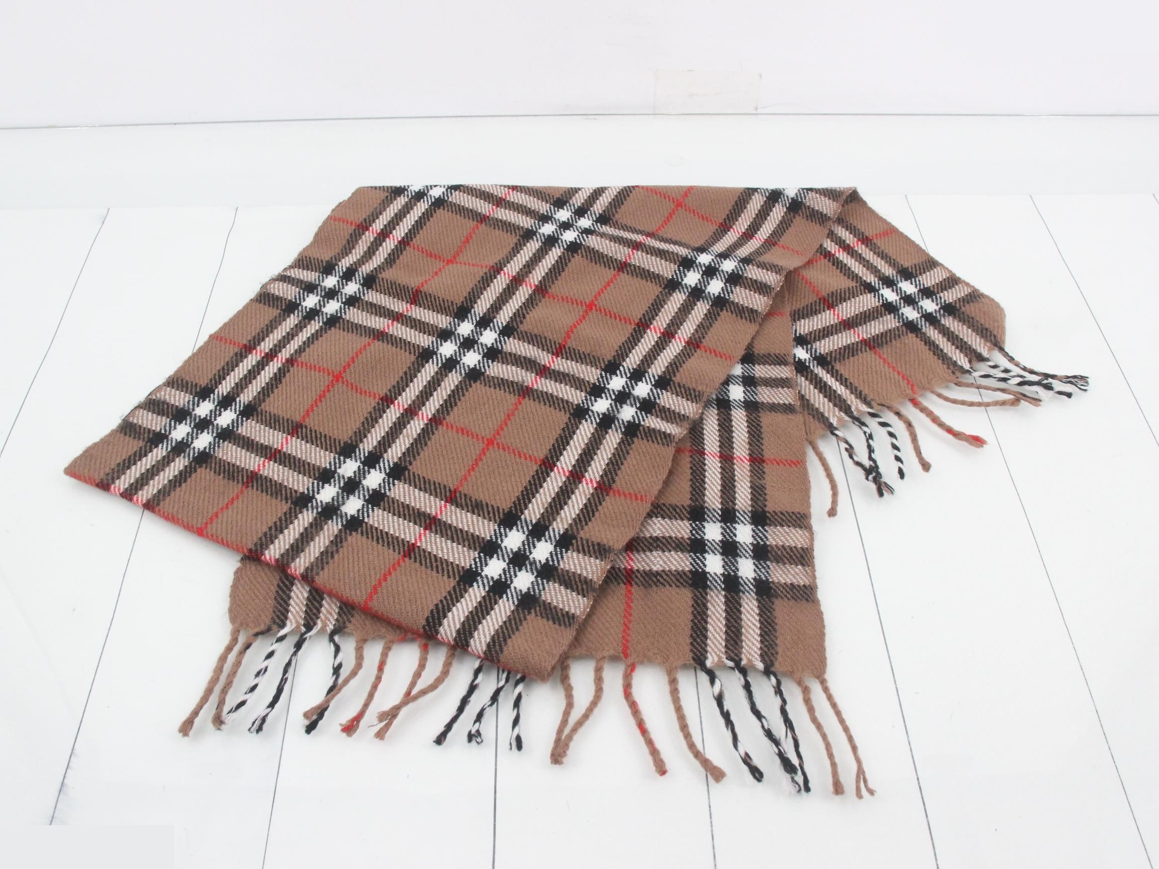 Nova Check Scarf, Beige, 100% Wool — view 3