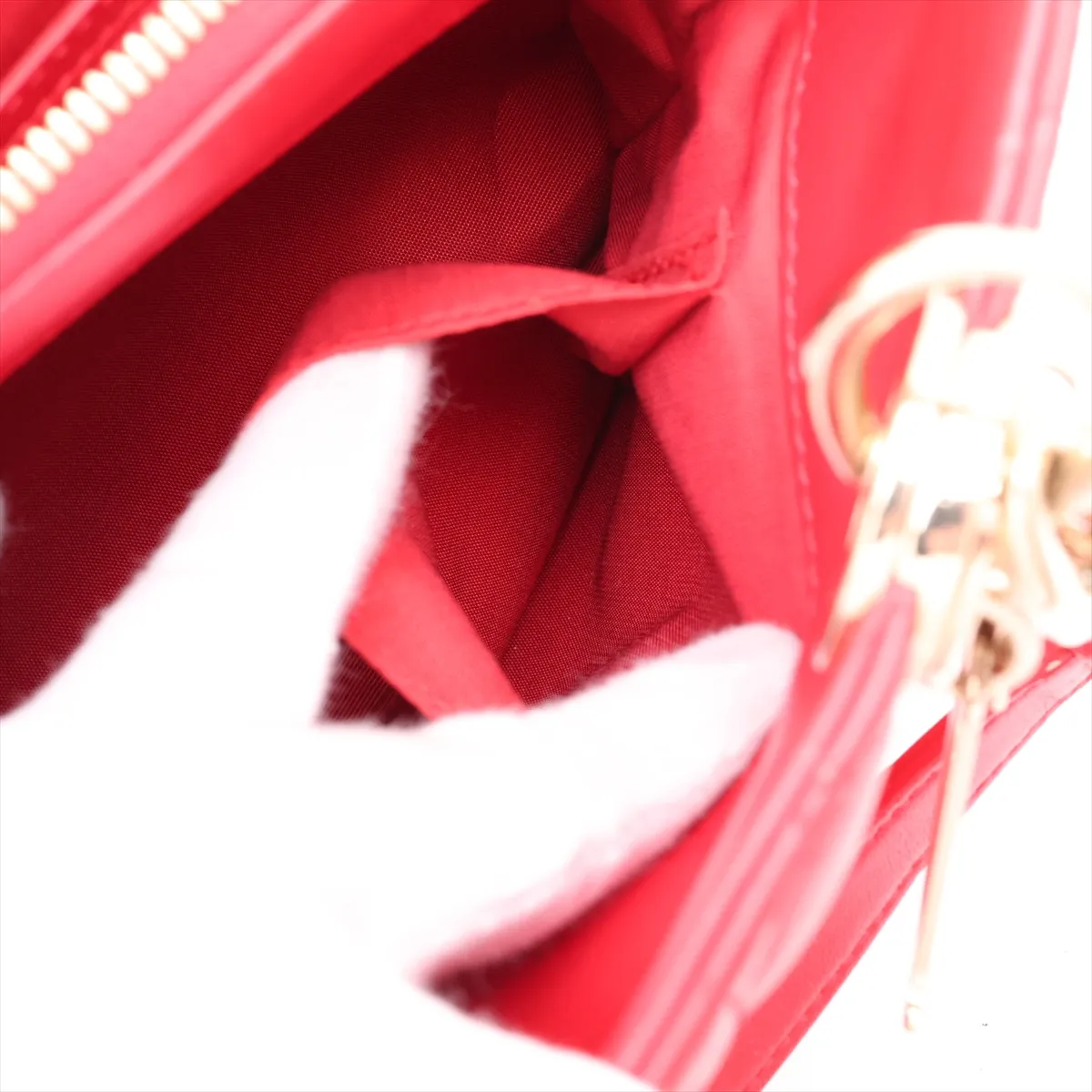 Cannage Leather Chain Shoulder Bag, Red — view 11