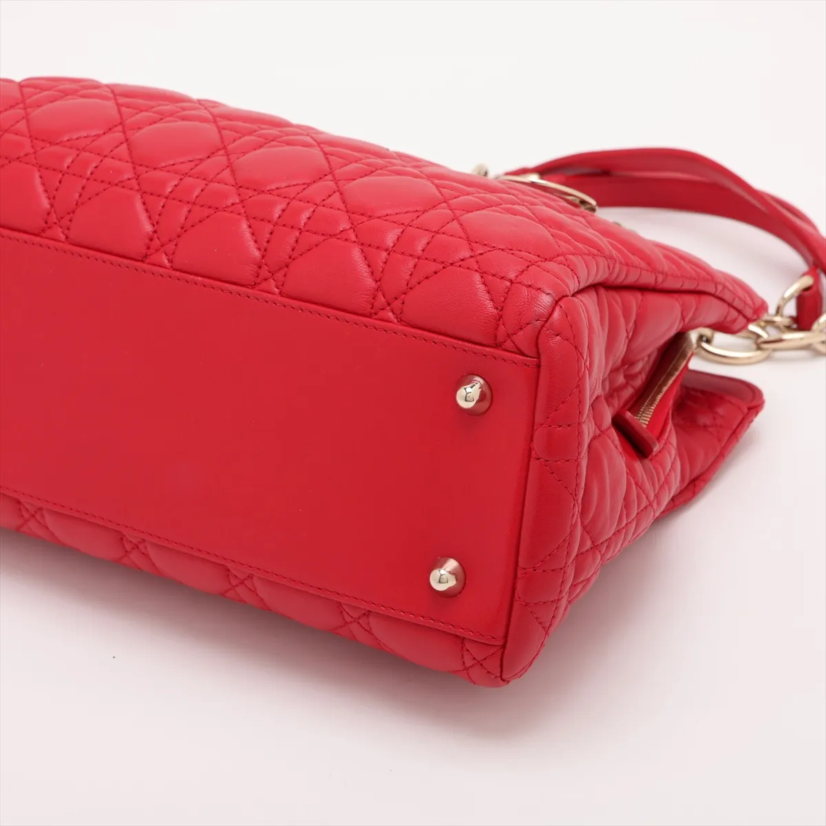 Cannage Leather Chain Shoulder Bag, Red — view 3