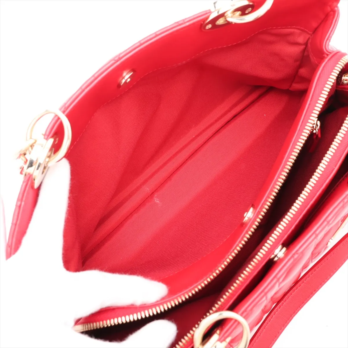 Cannage Leather Chain Shoulder Bag, Red — view 8