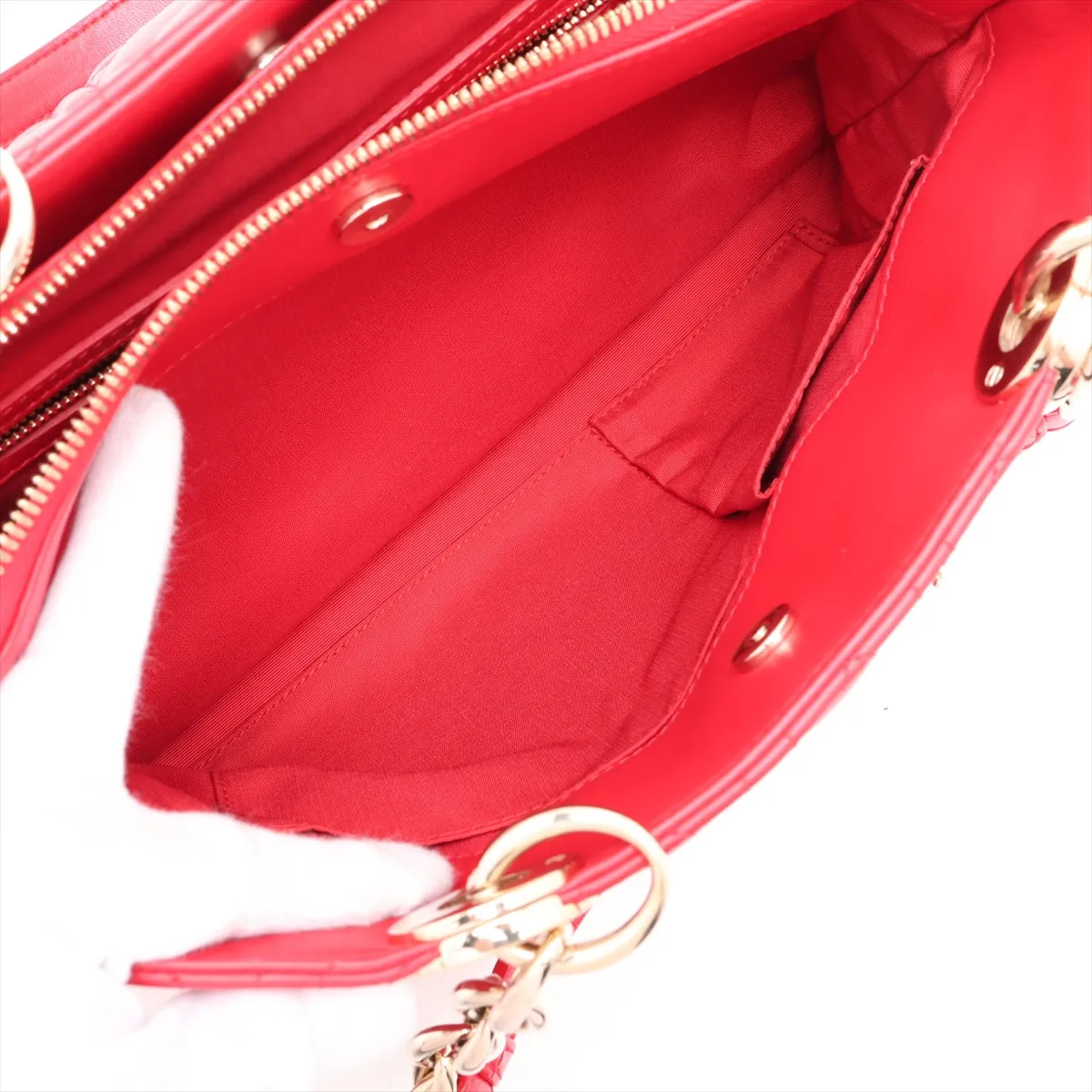 Cannage Leather Chain Shoulder Bag, Red — view 9