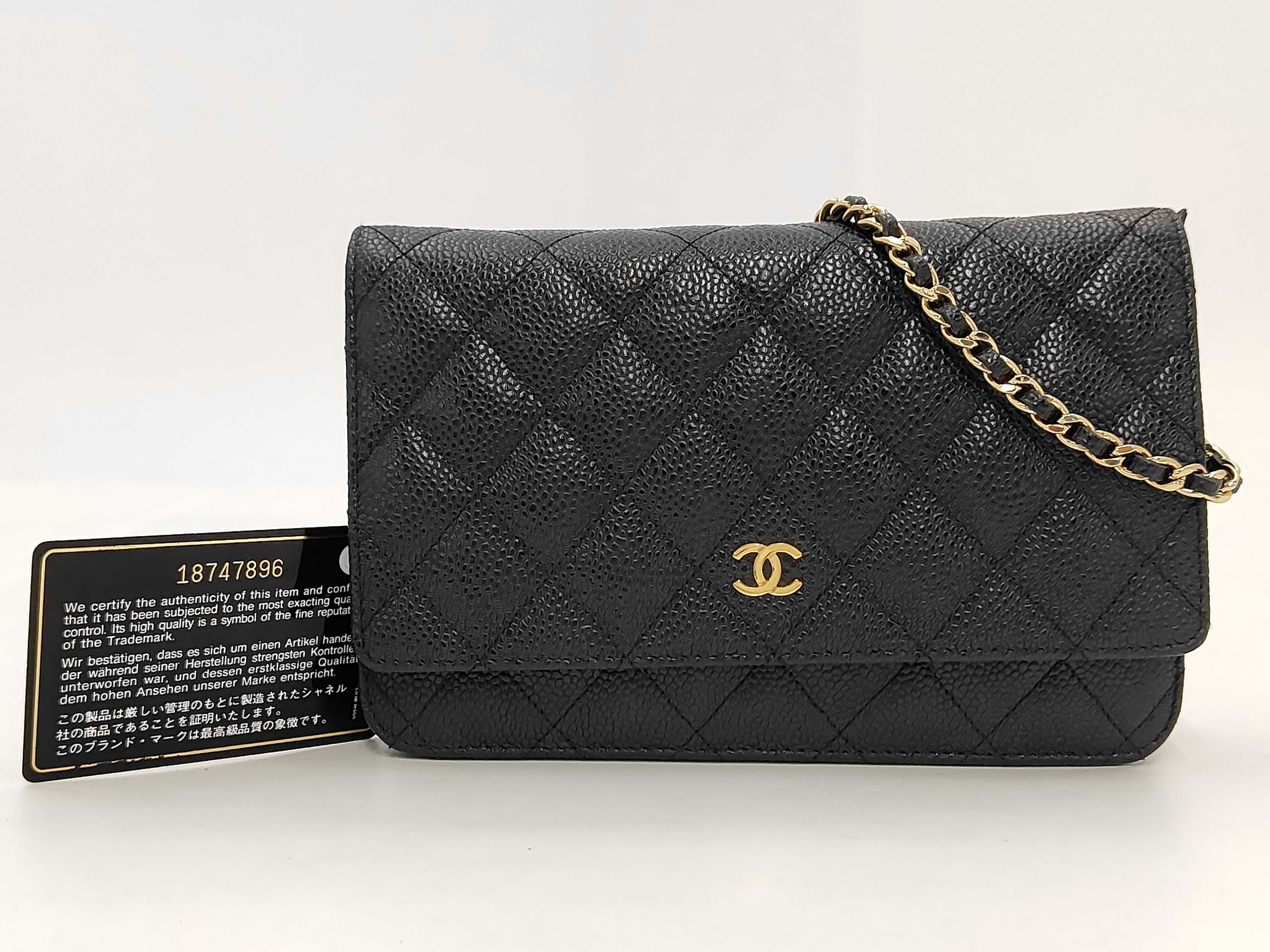 Matelassé Chain Wallet, Caviar Leather, Black, Gold Hardware, Shoulder Bag