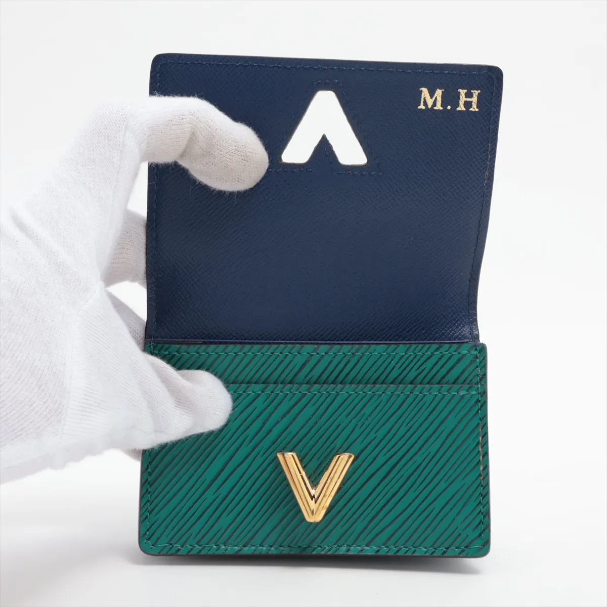 Epi Twist Multicart M68757 TN4179 Green Card Case with Initials — view 3