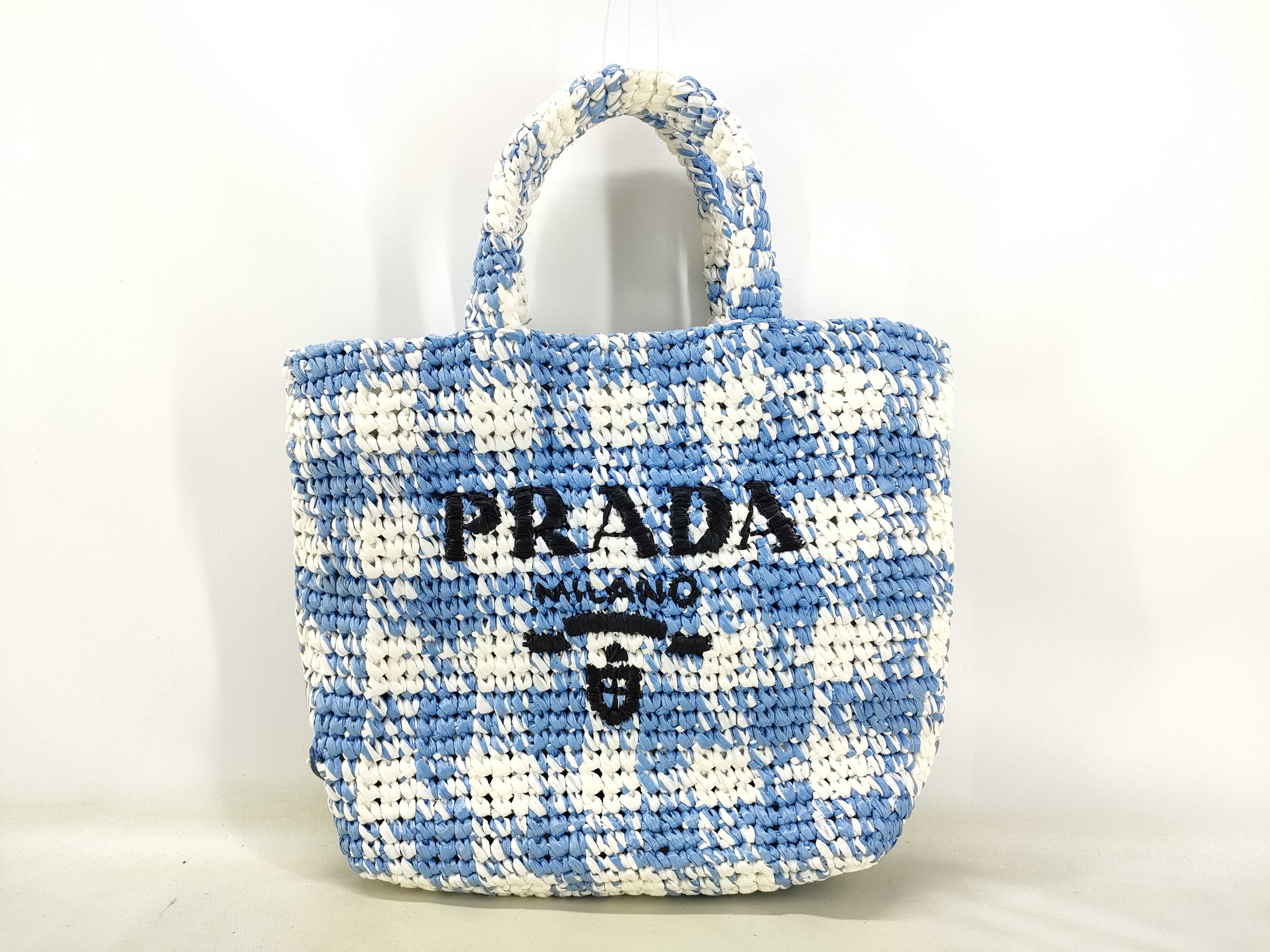 Raffia Handbag Blue x White Tote Bag