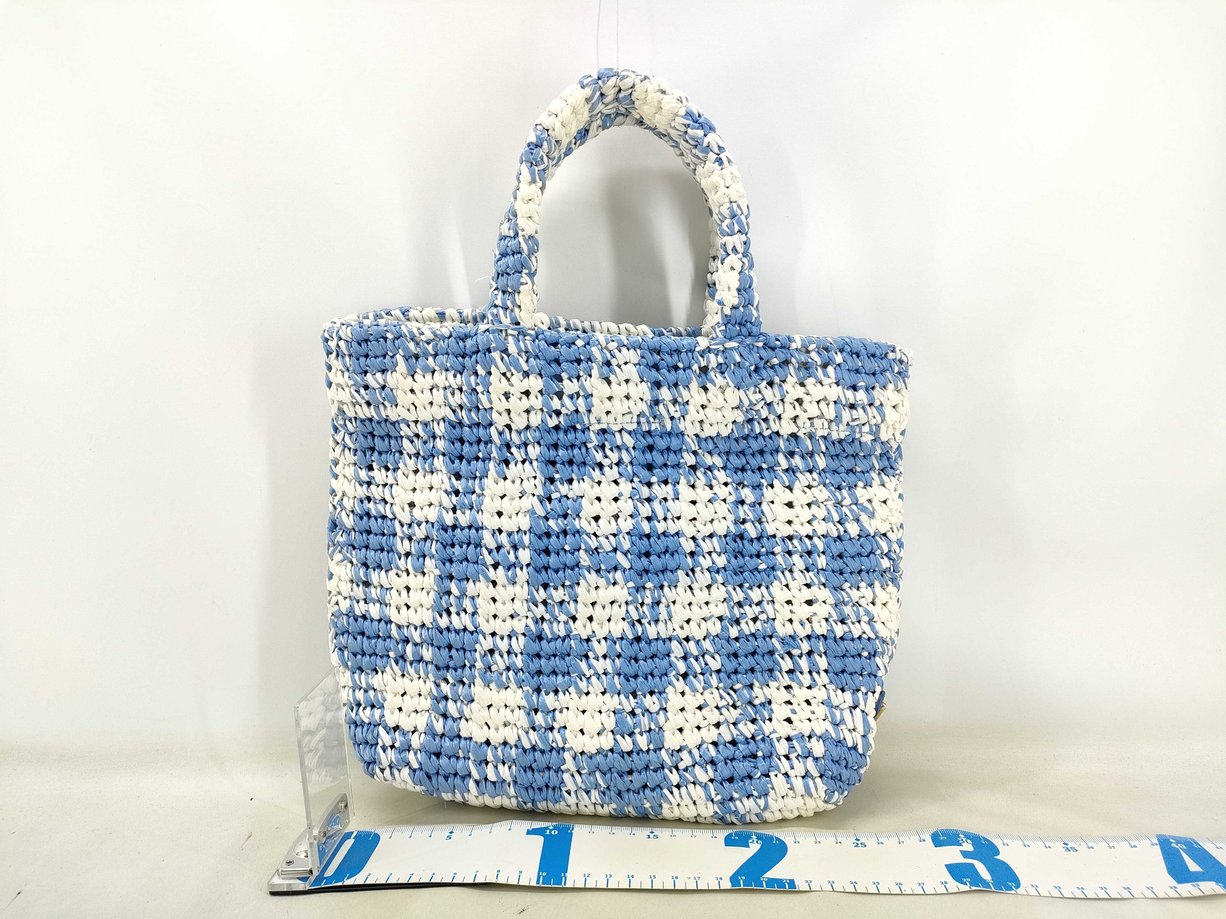 Raffia Handbag Blue x White Tote Bag — view 2