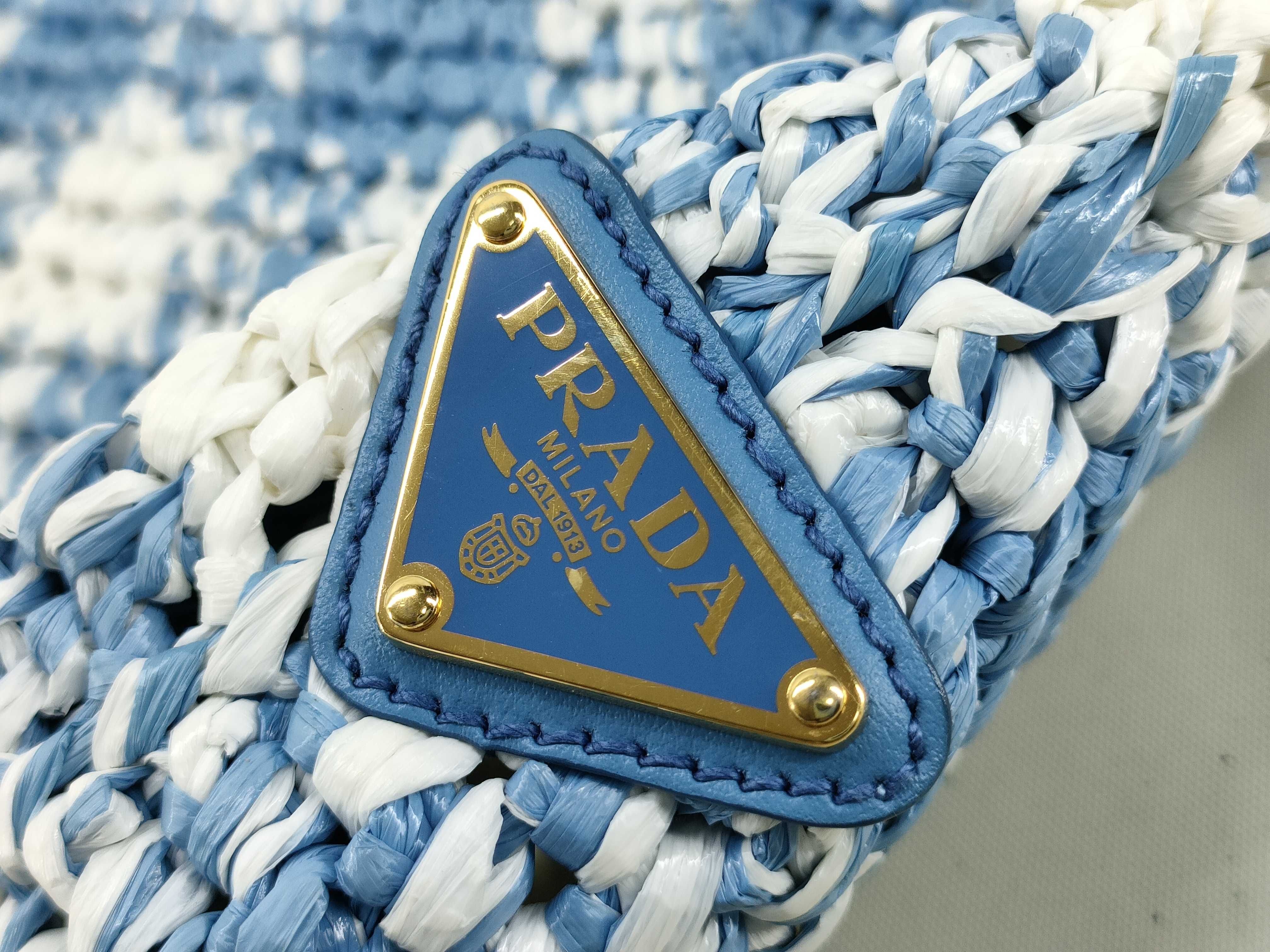 Raffia Handbag Blue x White Tote Bag — view 12