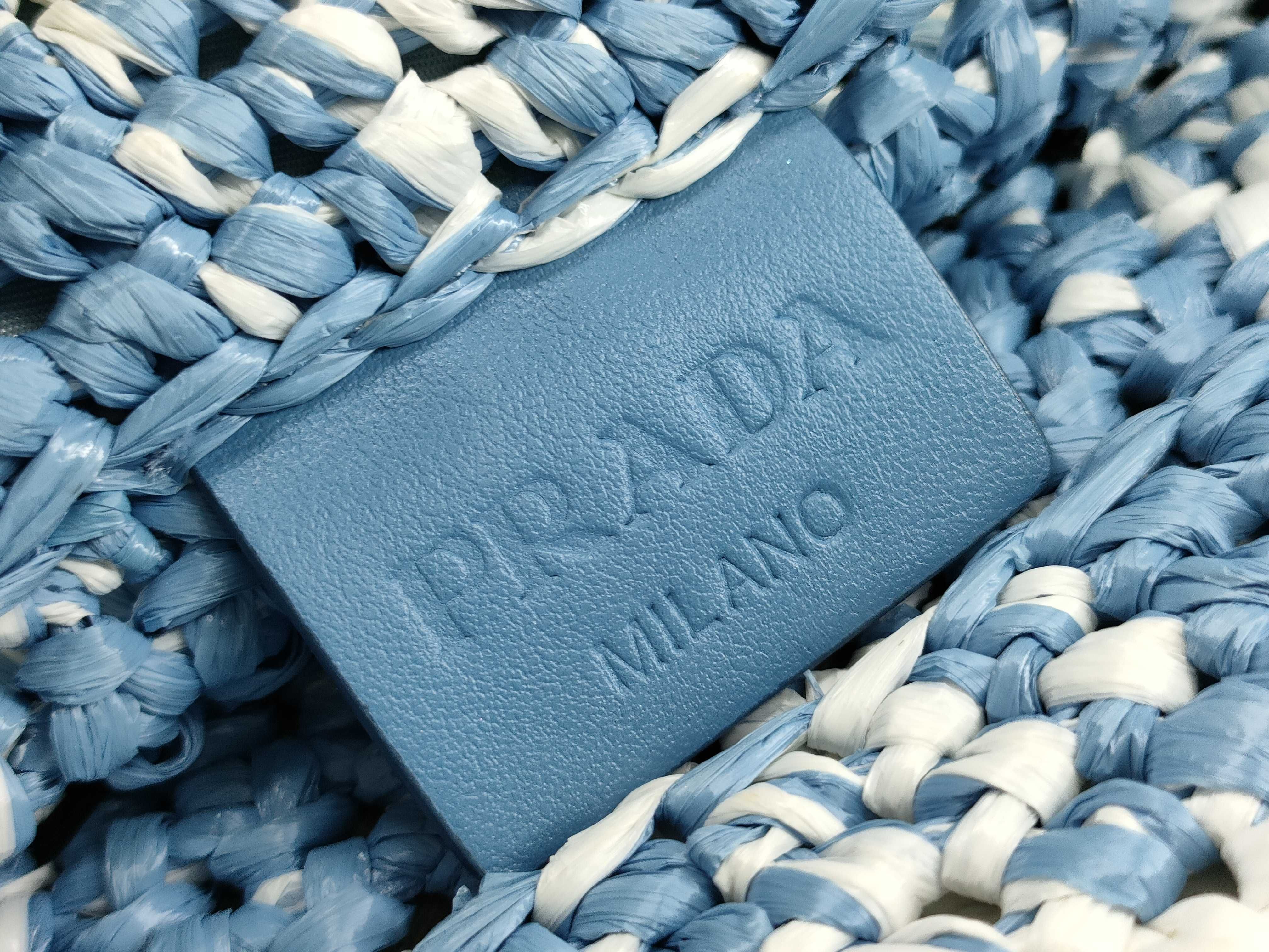 Raffia Handbag Blue x White Tote Bag — view 9