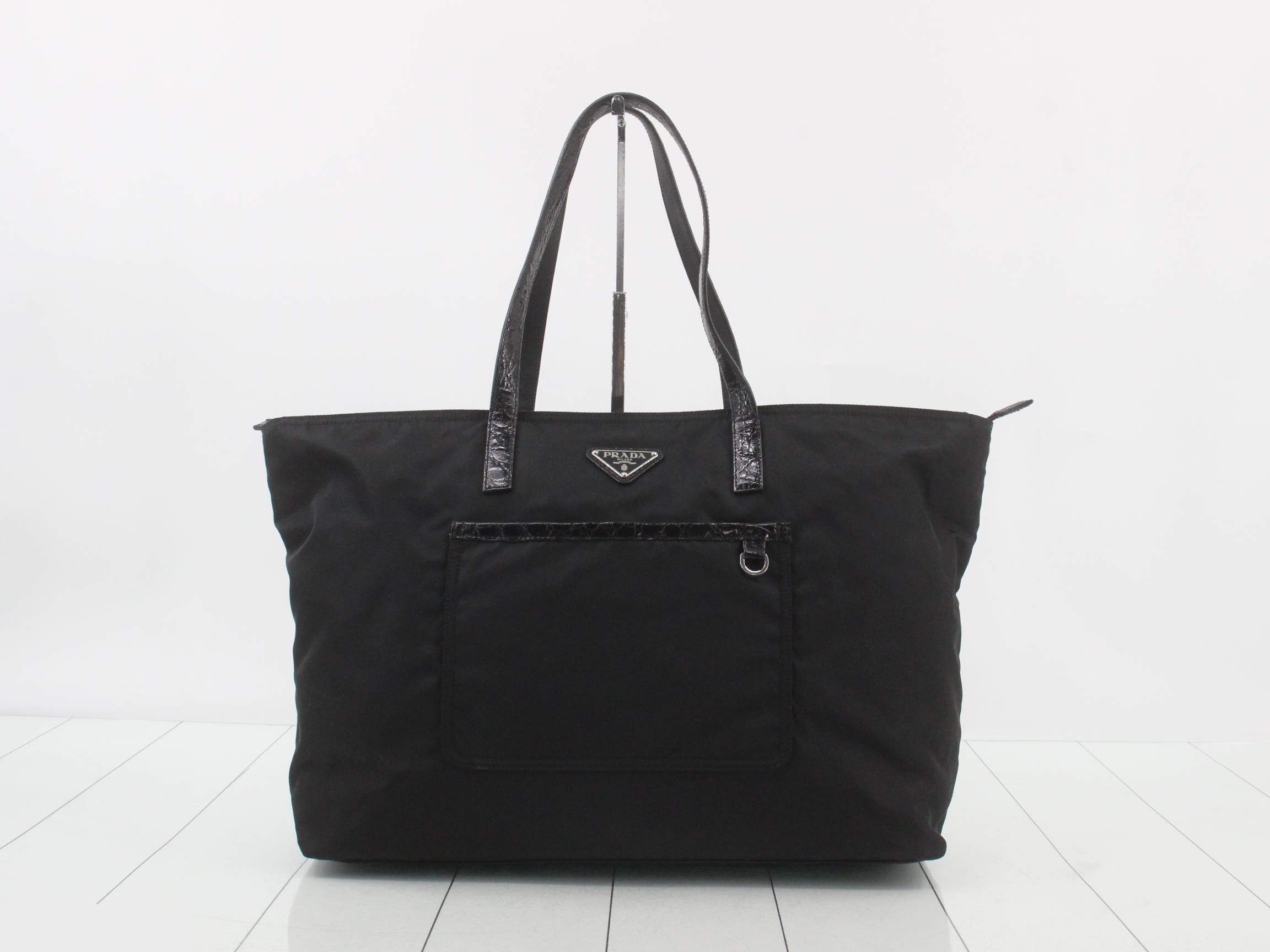 Nylon Leather Triangle Logo Tote Bag