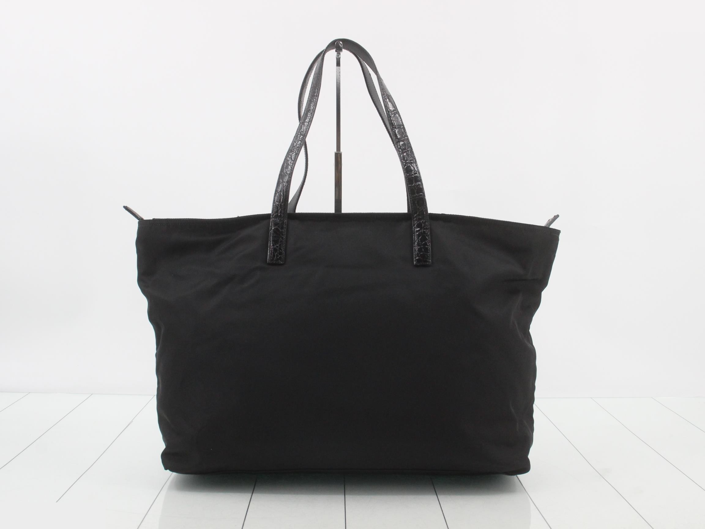 Nylon Leather Triangle Logo Tote Bag — view 2