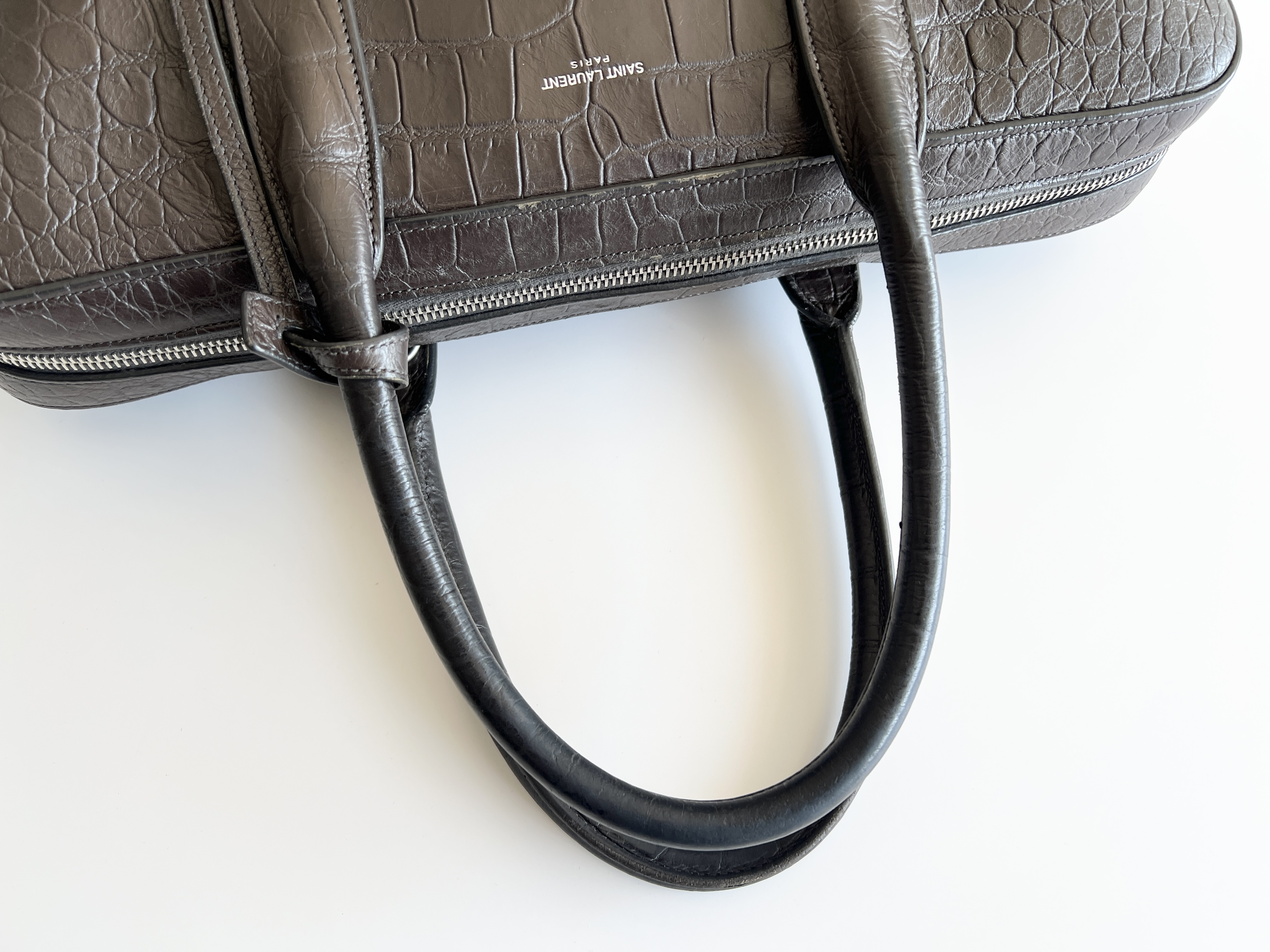 Crocodile Embossed Leather Briefcase Handbag Business Bag — view 3