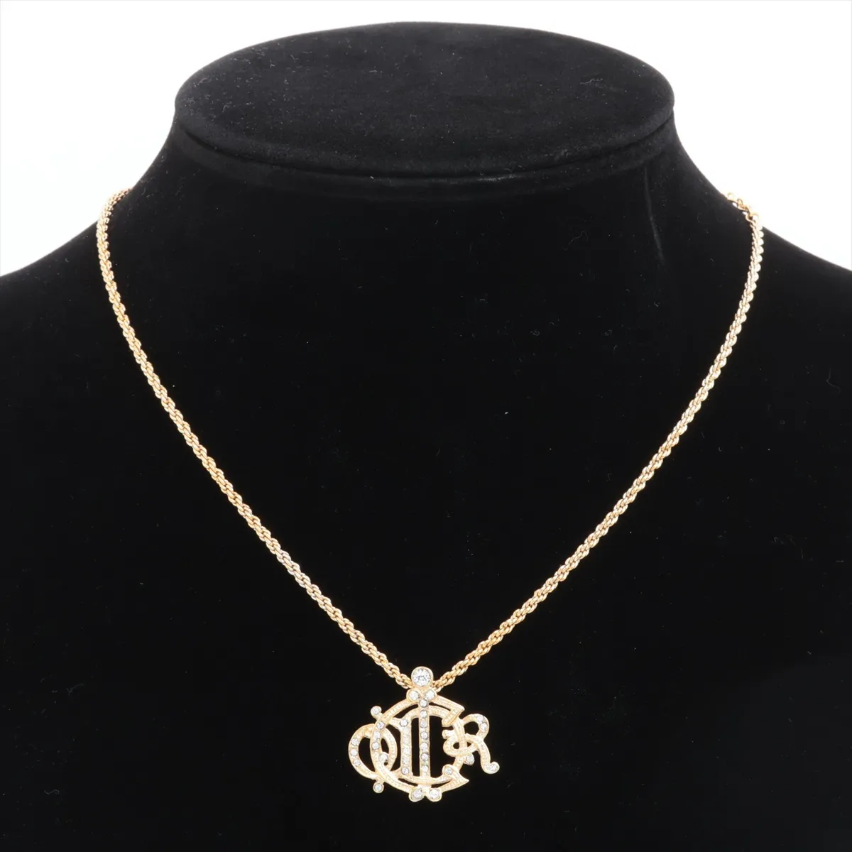 logo necklace, gold plated with rhinestones. Shows signs of wear, — view 5