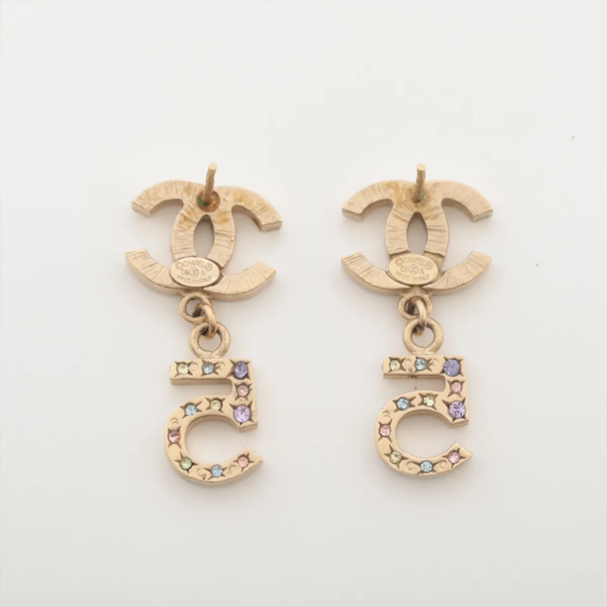 Coco Mark No. 5 06A Earrings (Pair) GP x Rhinestone Gold. — view 2