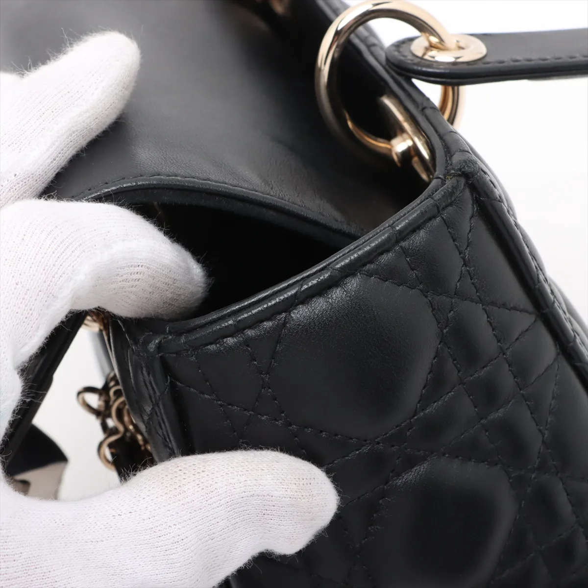 Cannage Lady Dior Leather 2WAY Handbag Black with Mitza — view 15