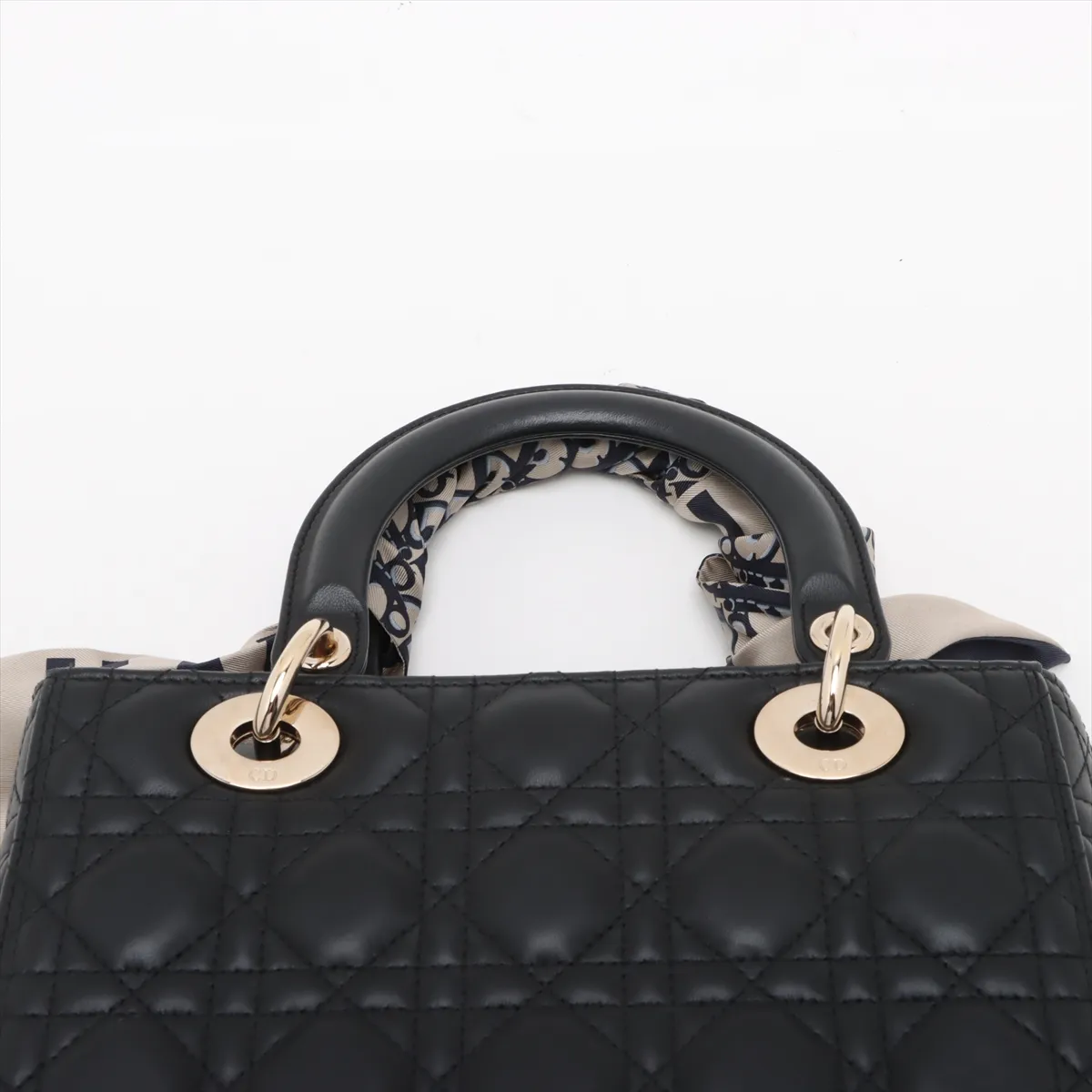 Cannage Lady Dior Leather 2WAY Handbag Black with Mitza — view 6