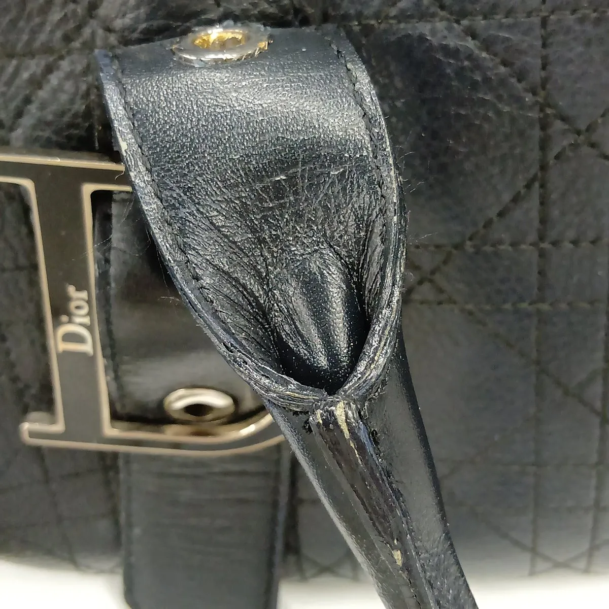 Cannage Leather Handbag, Black — view 11