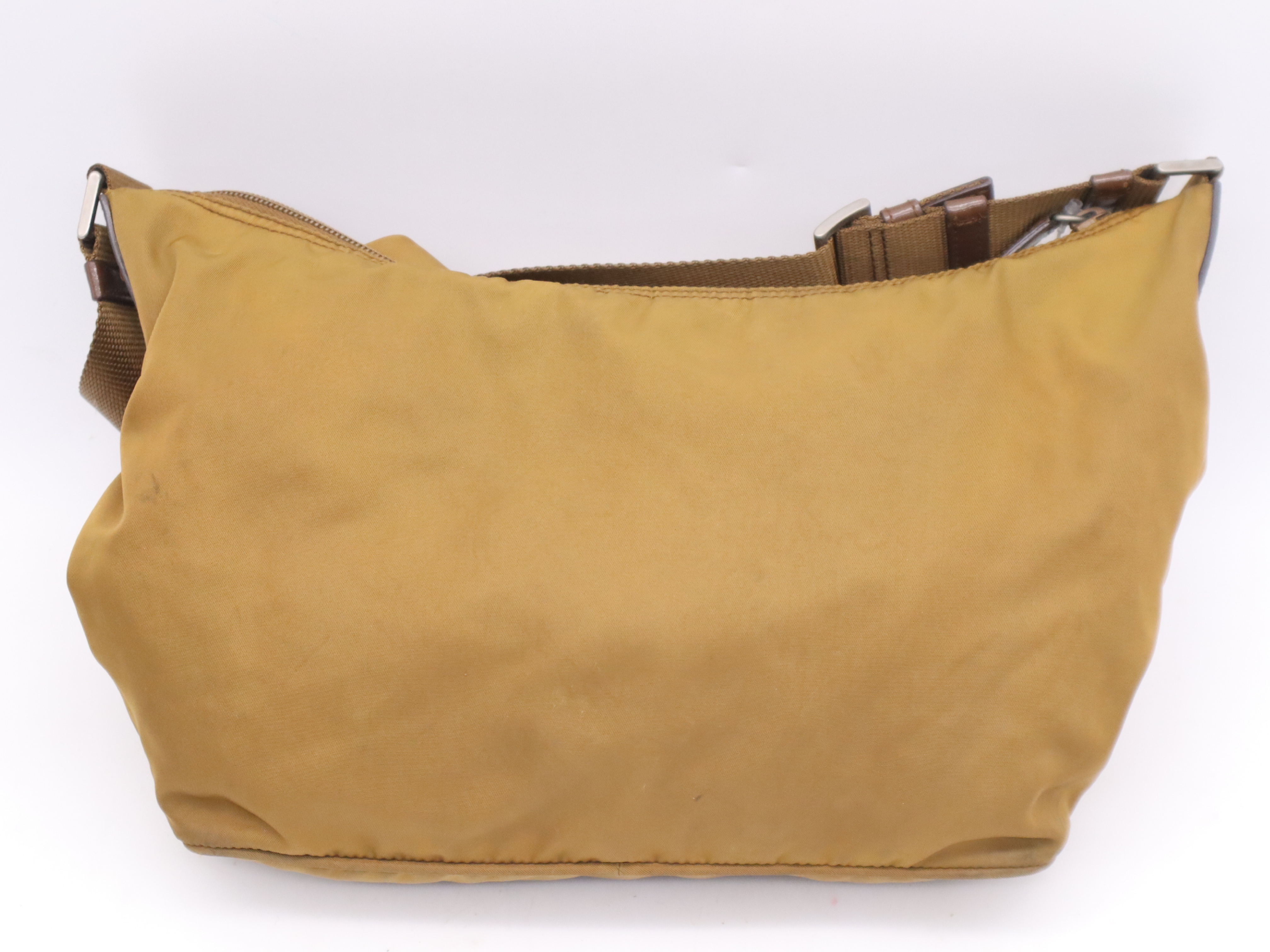 Nylon Triangle Logo Brown Silver Hardware Shoulder Bag — view 2