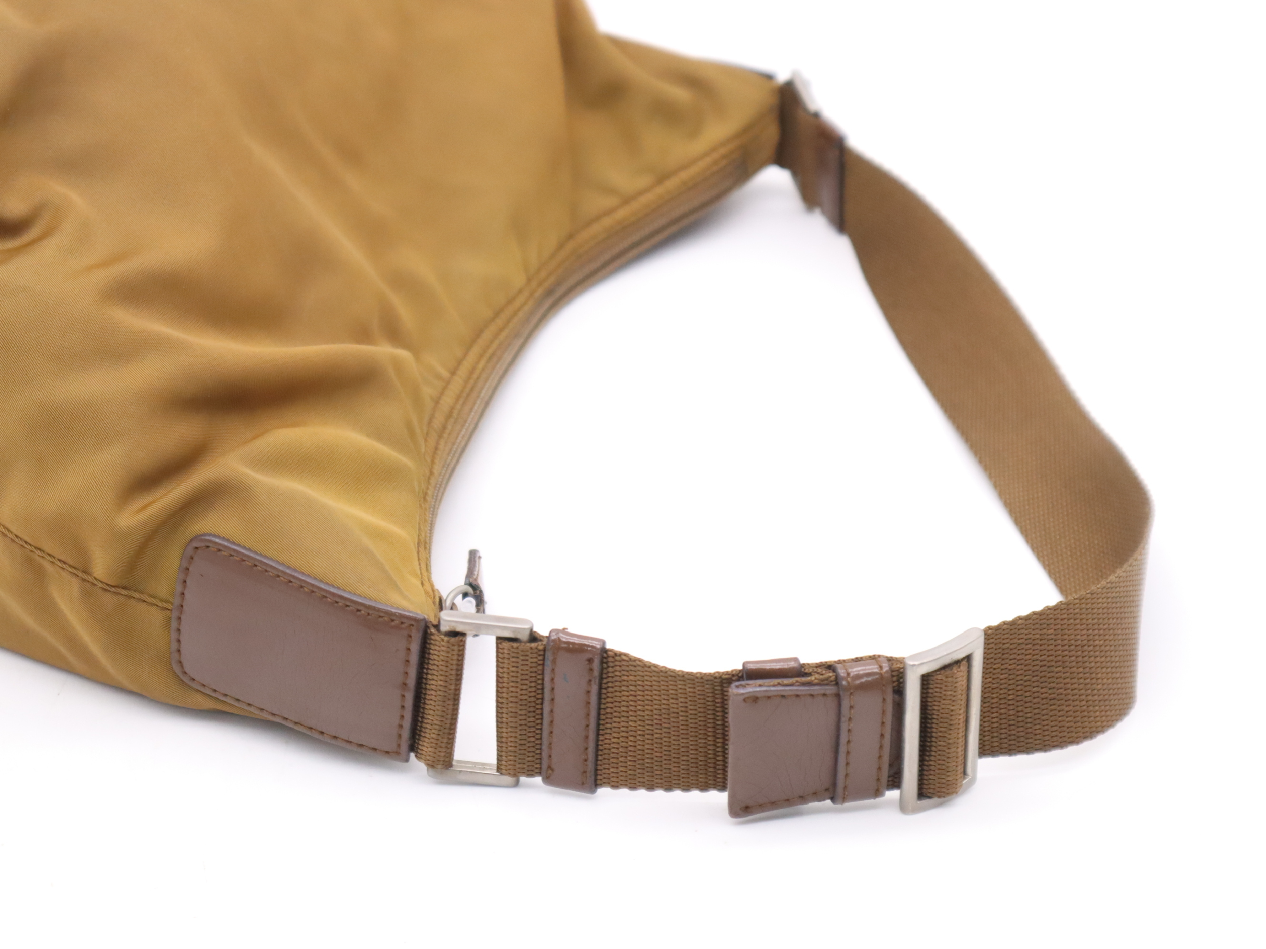 Nylon Triangle Logo Brown Silver Hardware Shoulder Bag — view 6