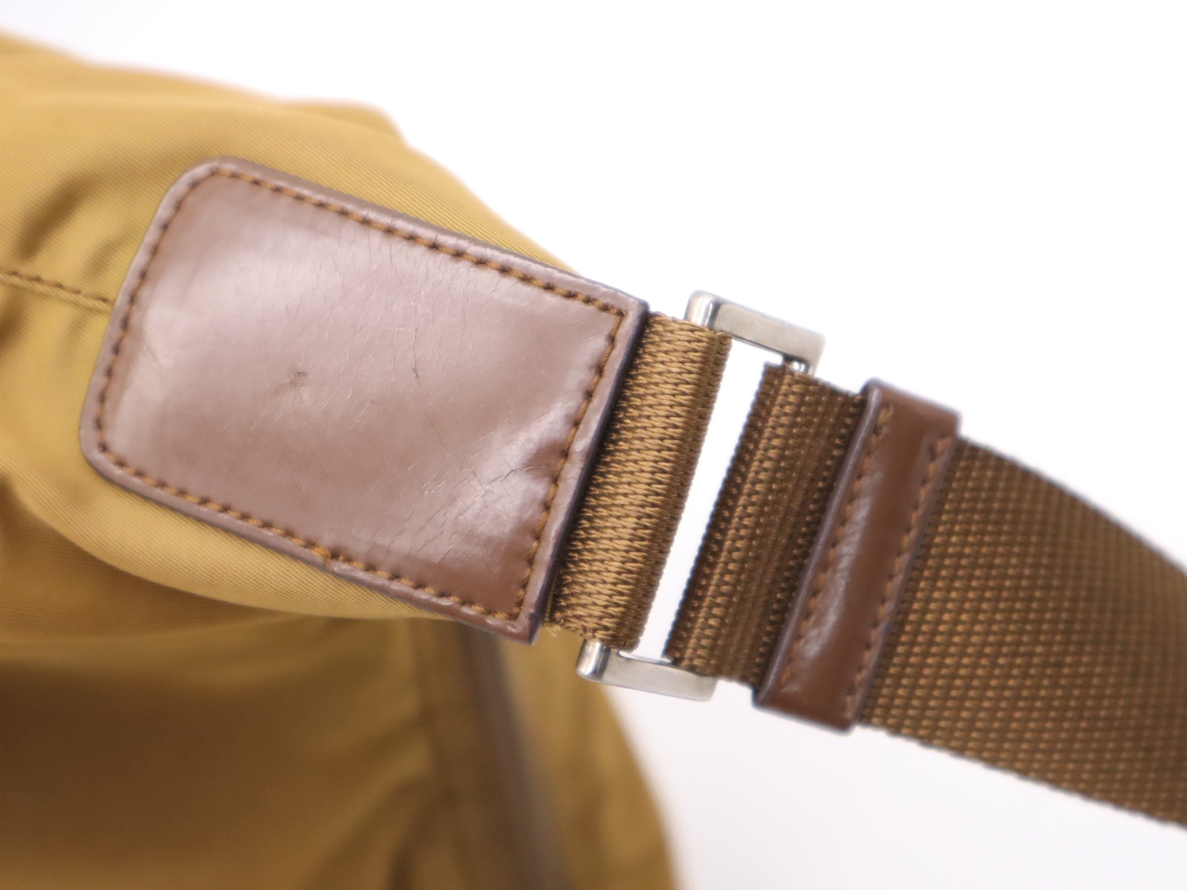 Nylon Triangle Logo Brown Silver Hardware Shoulder Bag — view 8