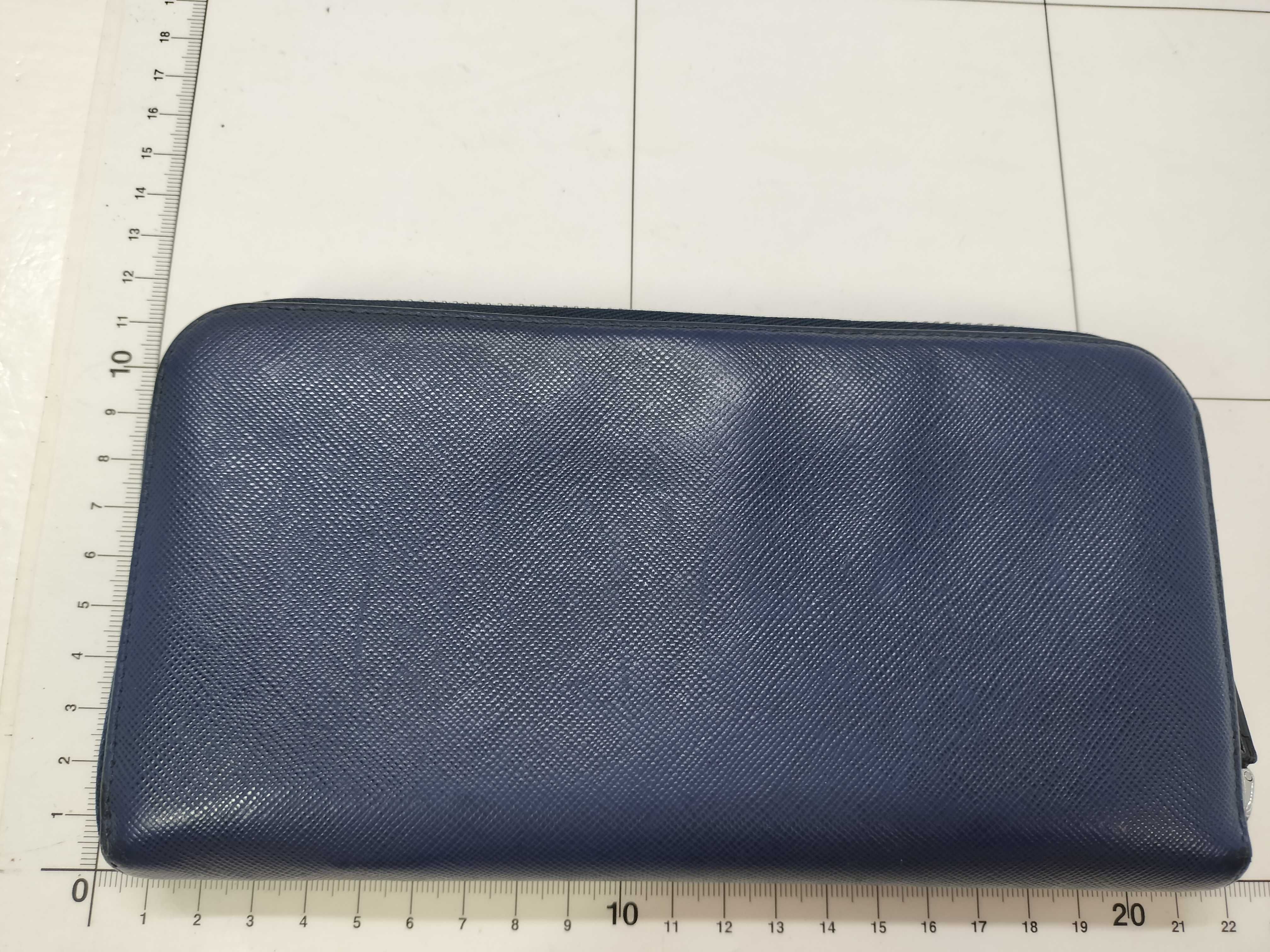 Saffiano Round Zip Wallet, Blue — view 2