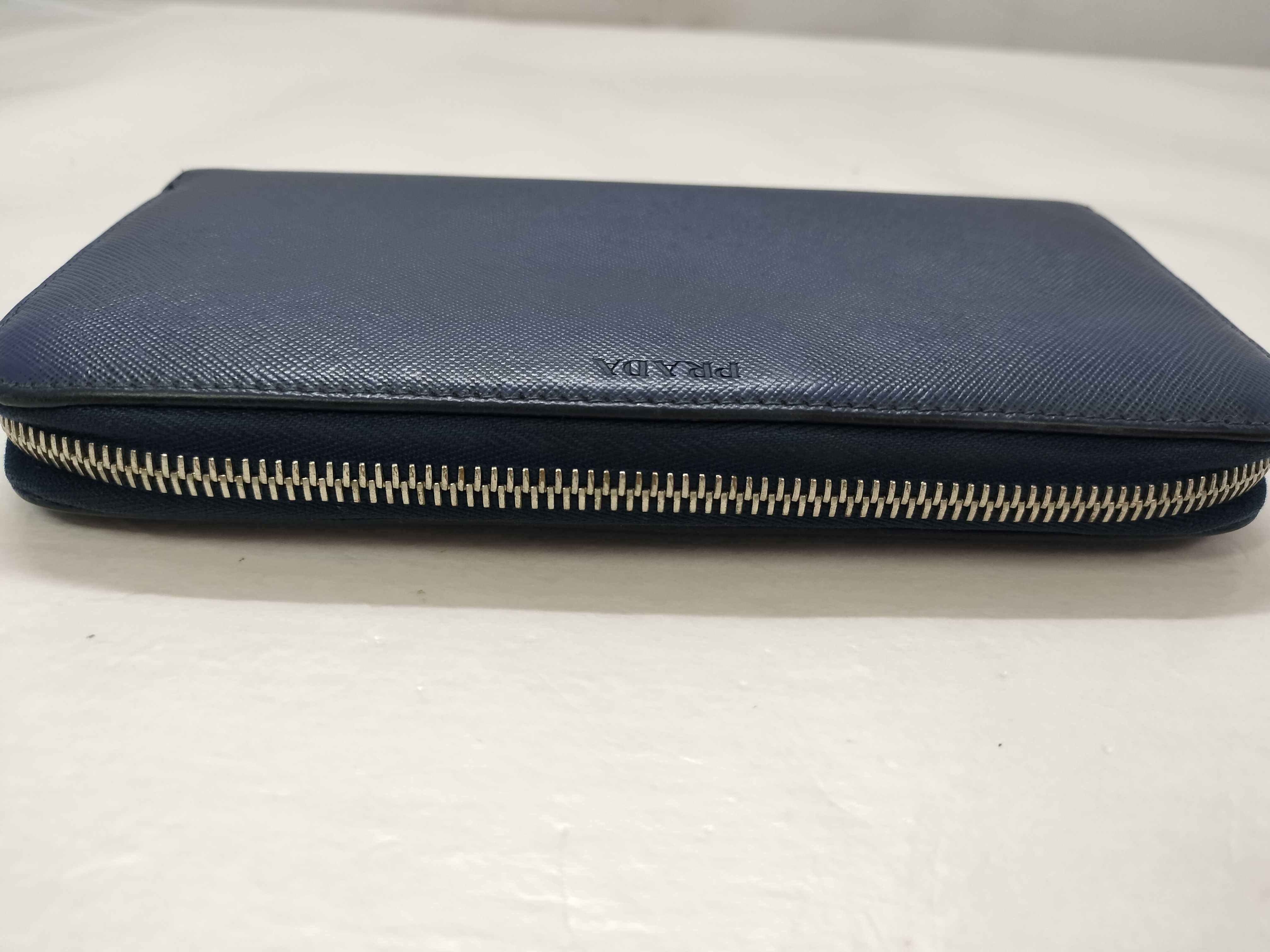 Saffiano Round Zip Wallet, Blue — view 6