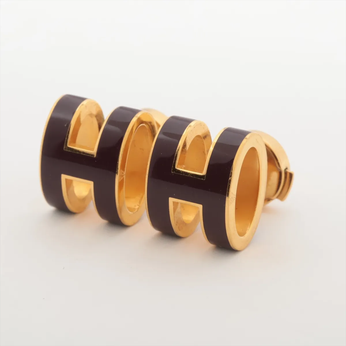 Pop H Earrings (Pair) GP Bordeaux x Gold. Shows wear, tarnishing,