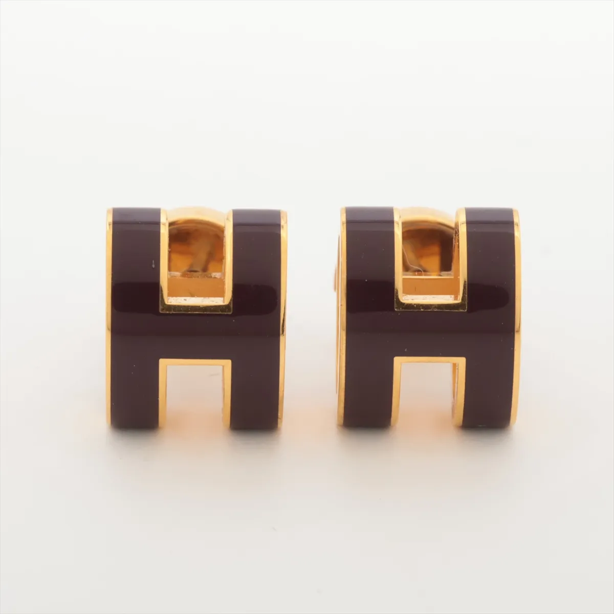 Pop H Earrings (Pair) GP Bordeaux x Gold. Shows wear, tarnishing, — view 2