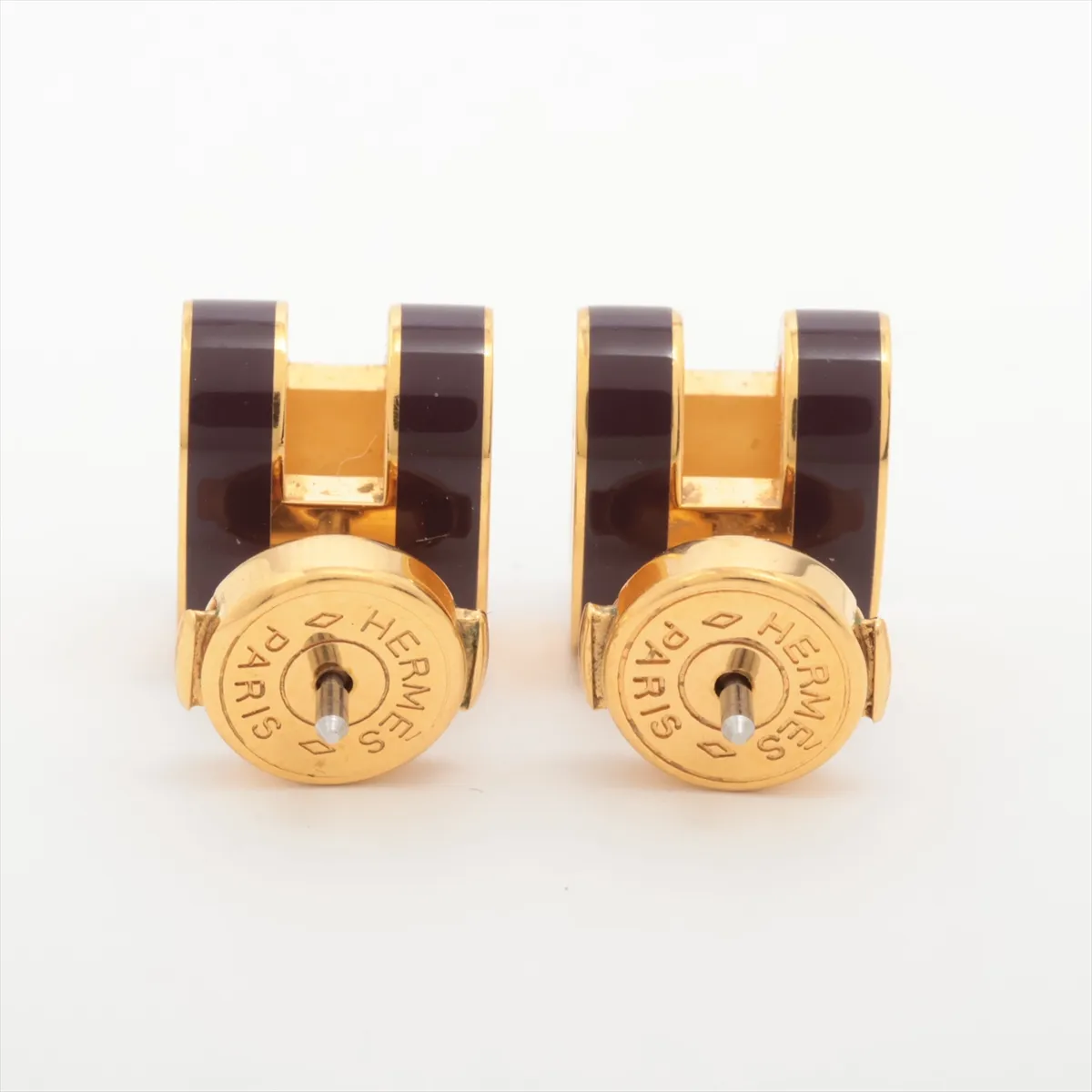 Pop H Earrings (Pair) GP Bordeaux x Gold. Shows wear, tarnishing, — view 3