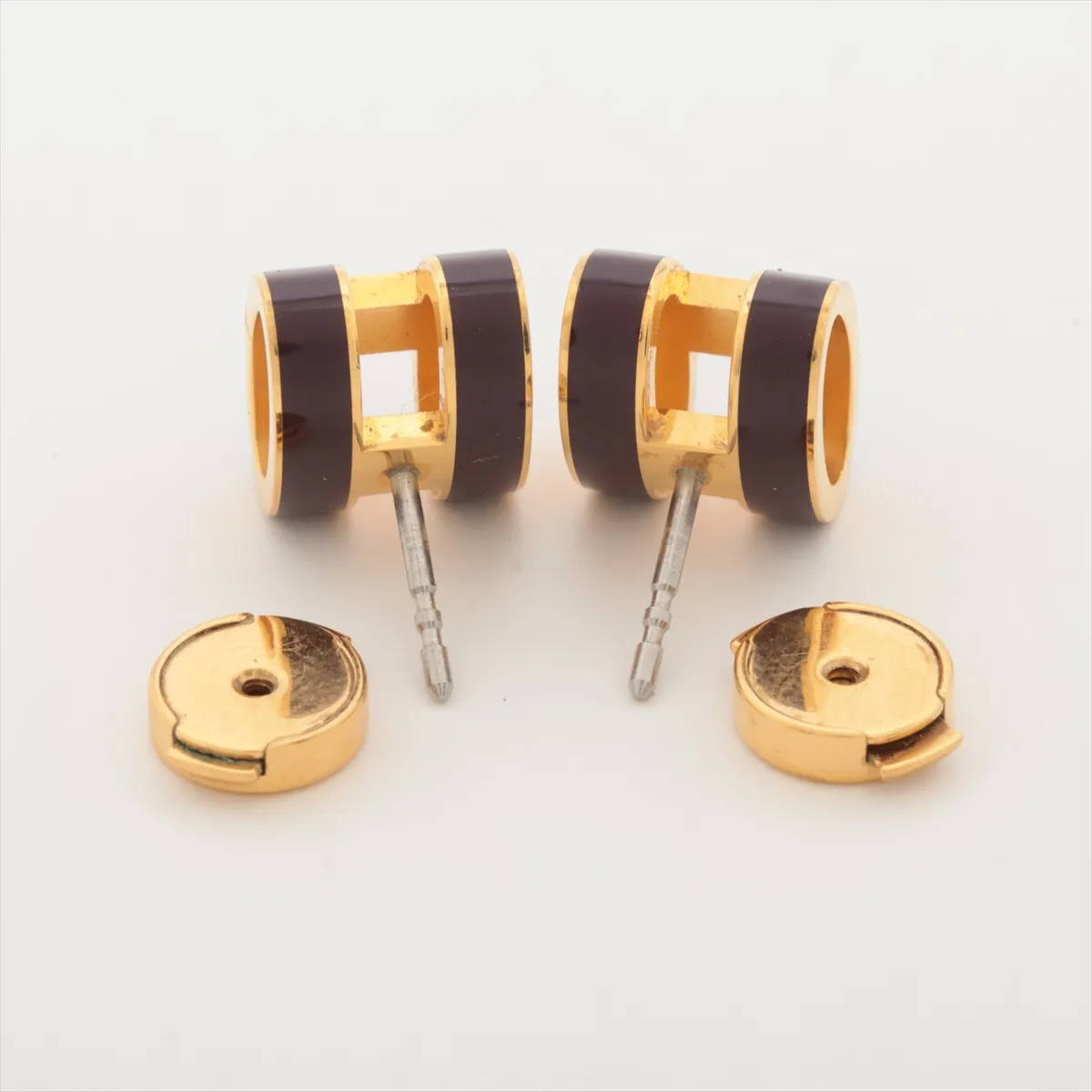Pop H Earrings (Pair) GP Bordeaux x Gold. Shows wear, tarnishing, — view 4