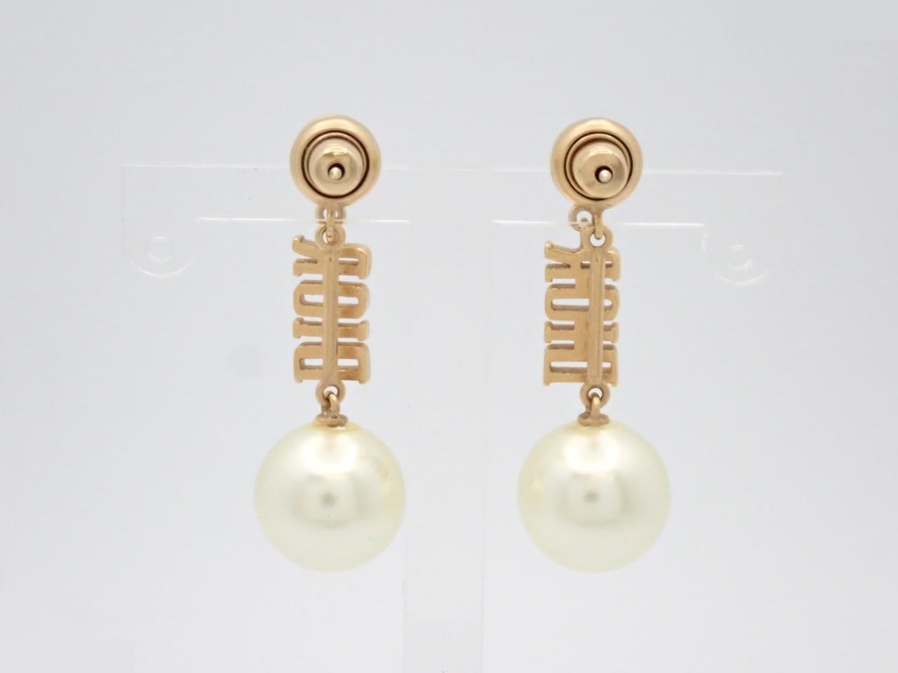 Logo Pearl Earrings, Gold — view 2