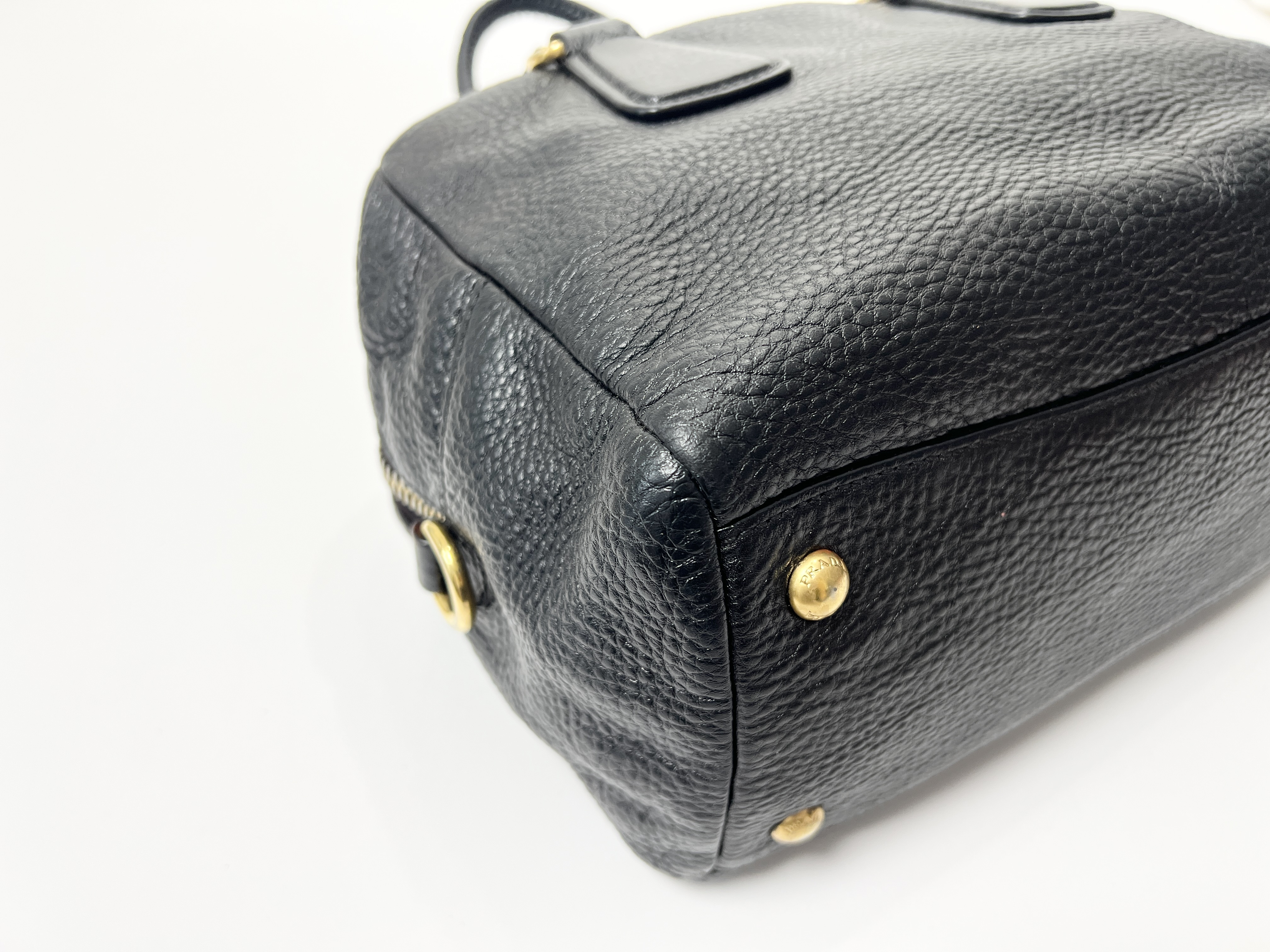 Vitello Daino Logo Leather Boston Bag, Handbag, Shoulder Bag — view 11