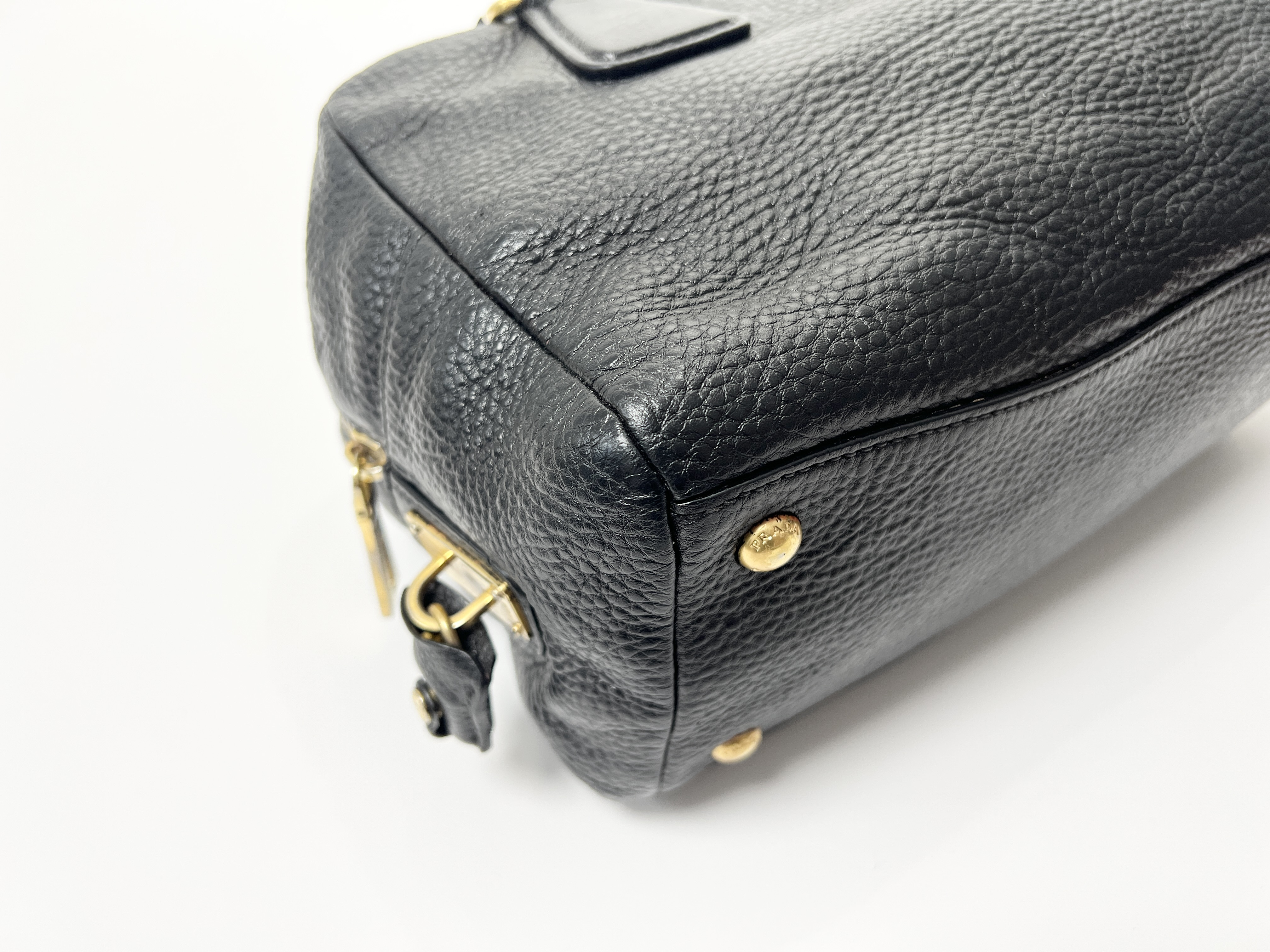 Vitello Daino Logo Leather Boston Bag, Handbag, Shoulder Bag — view 9