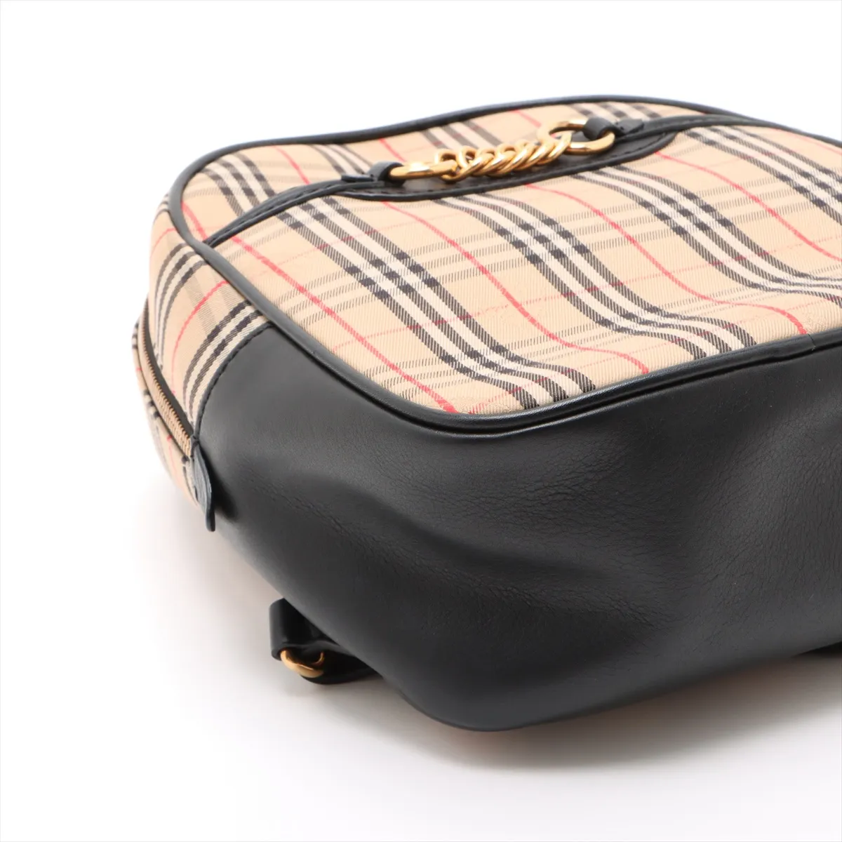 Nova Check Canvas x Leather Backpack/Rucksack Beige x Black — view 4