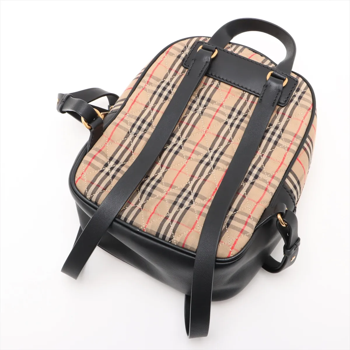 Nova Check Canvas x Leather Backpack/Rucksack Beige x Black — view 5