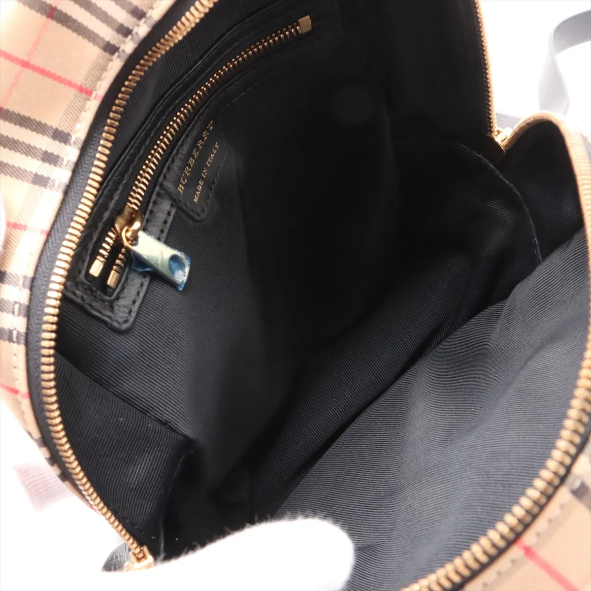Nova Check Canvas x Leather Backpack/Rucksack Beige x Black — view 7