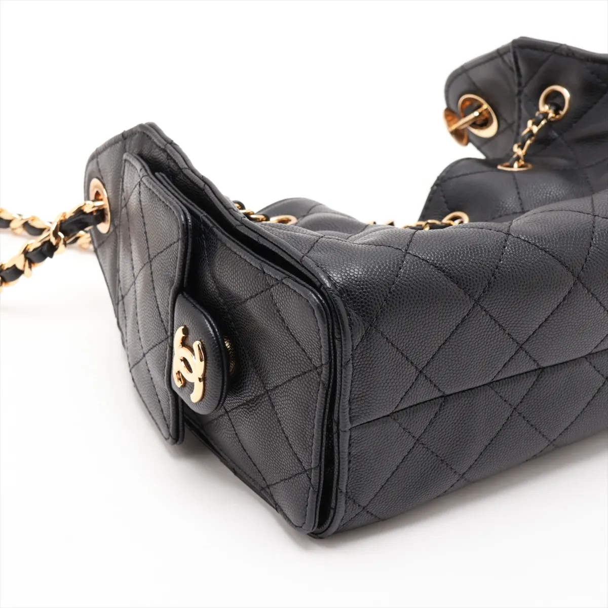 [Individually packaged] Chanel 25 Mini Caviar Skin Chain Shoulder Bag, Black with Gold Hardware, L90XA2K6, Random Plate — view 4