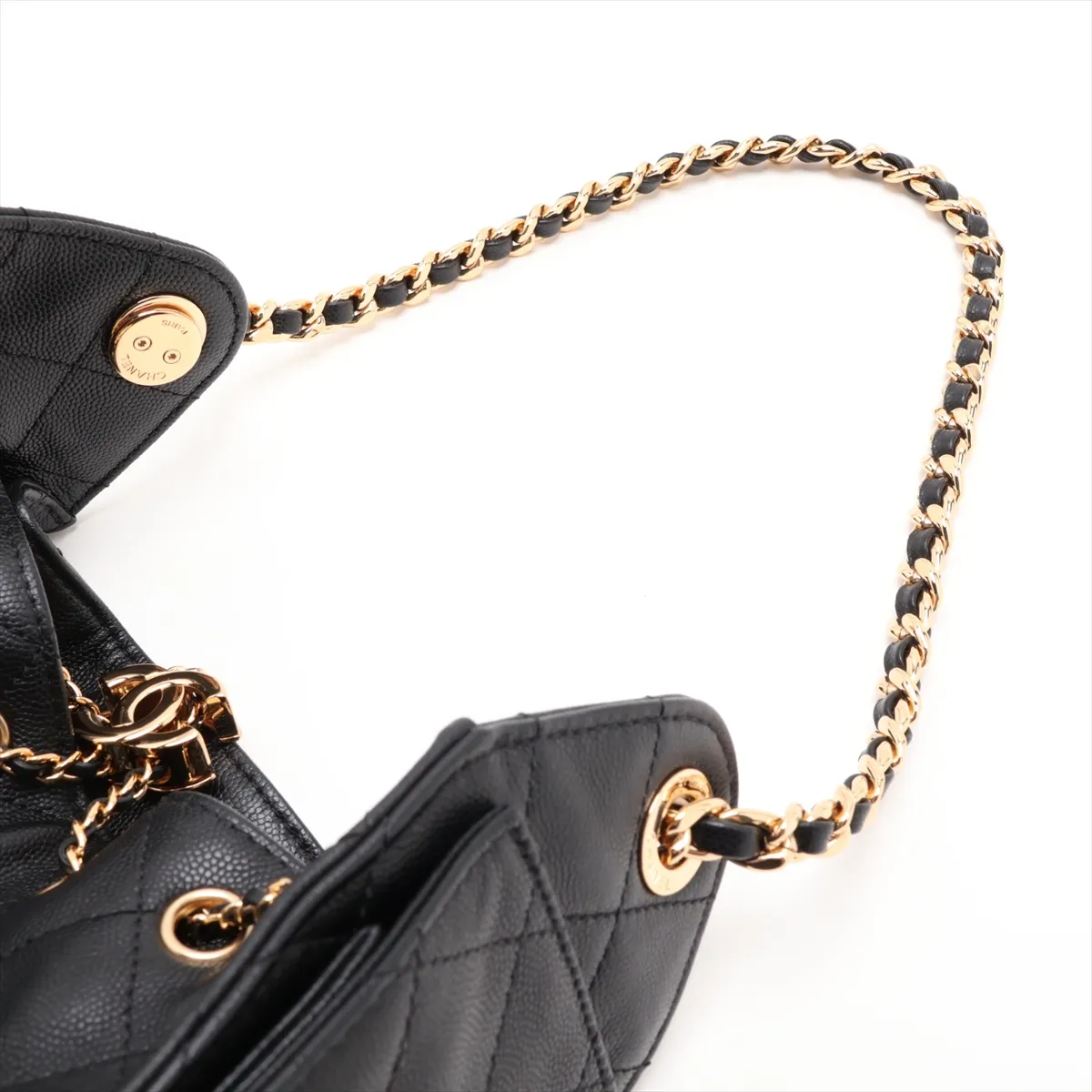[Individually packaged] Chanel 25 Mini Caviar Skin Chain Shoulder Bag, Black with Gold Hardware, L90XA2K6, Random Plate — view 5