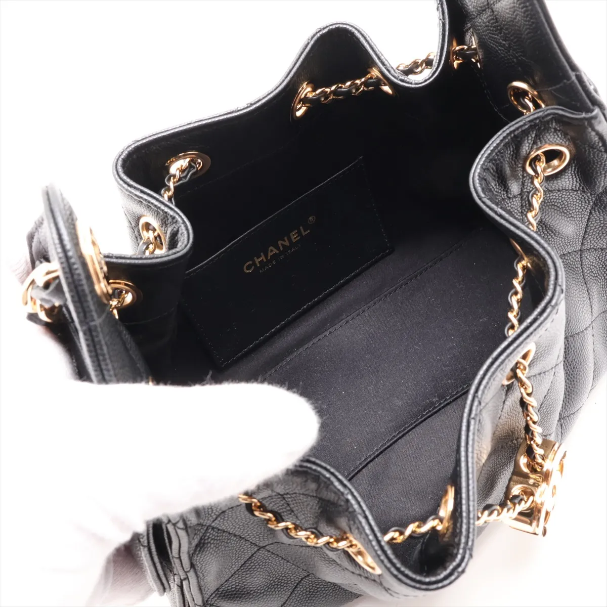 [Individually packaged] Chanel 25 Mini Caviar Skin Chain Shoulder Bag, Black with Gold Hardware, L90XA2K6, Random Plate — view 6