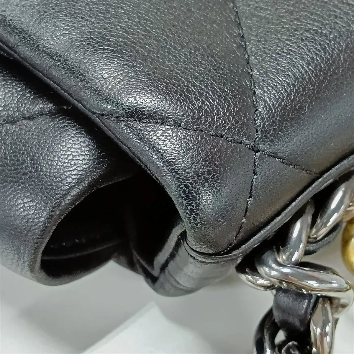 19 Lambskin Chain Shoulder Bag, Black with Gold and Silver Hardware, 31249049, Serial Number , AS1160 — view 13