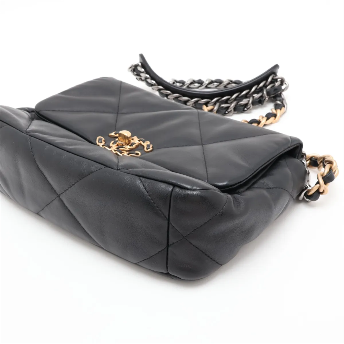 19 Lambskin Chain Shoulder Bag, Black with Gold and Silver Hardware, 31249049, Serial Number , AS1160 — view 3