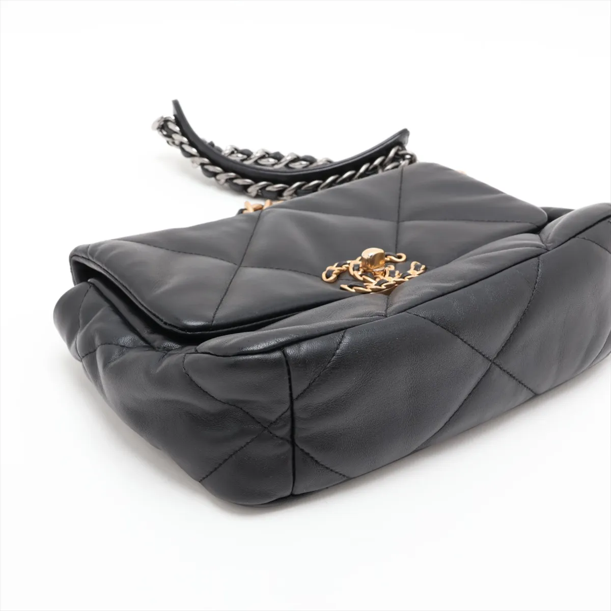 19 Lambskin Chain Shoulder Bag, Black with Gold and Silver Hardware, 31249049, Serial Number , AS1160 — view 4