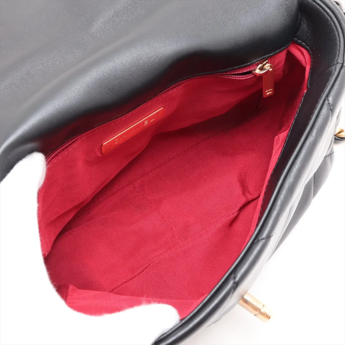 19 Lambskin Chain Shoulder Bag, Black with Gold and Silver Hardware, 31249049, Serial Number , AS1160 — view 8