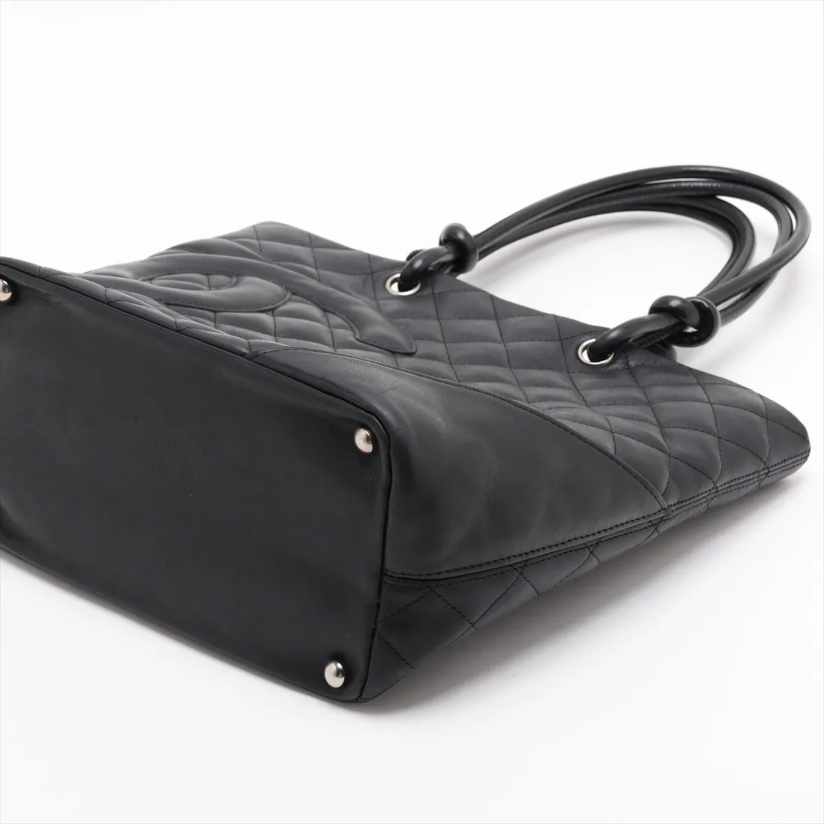Cambon Line Lambskin Tote Bag, Black with Silver Hardware, 8871214 (Serial Number 8) — view 3